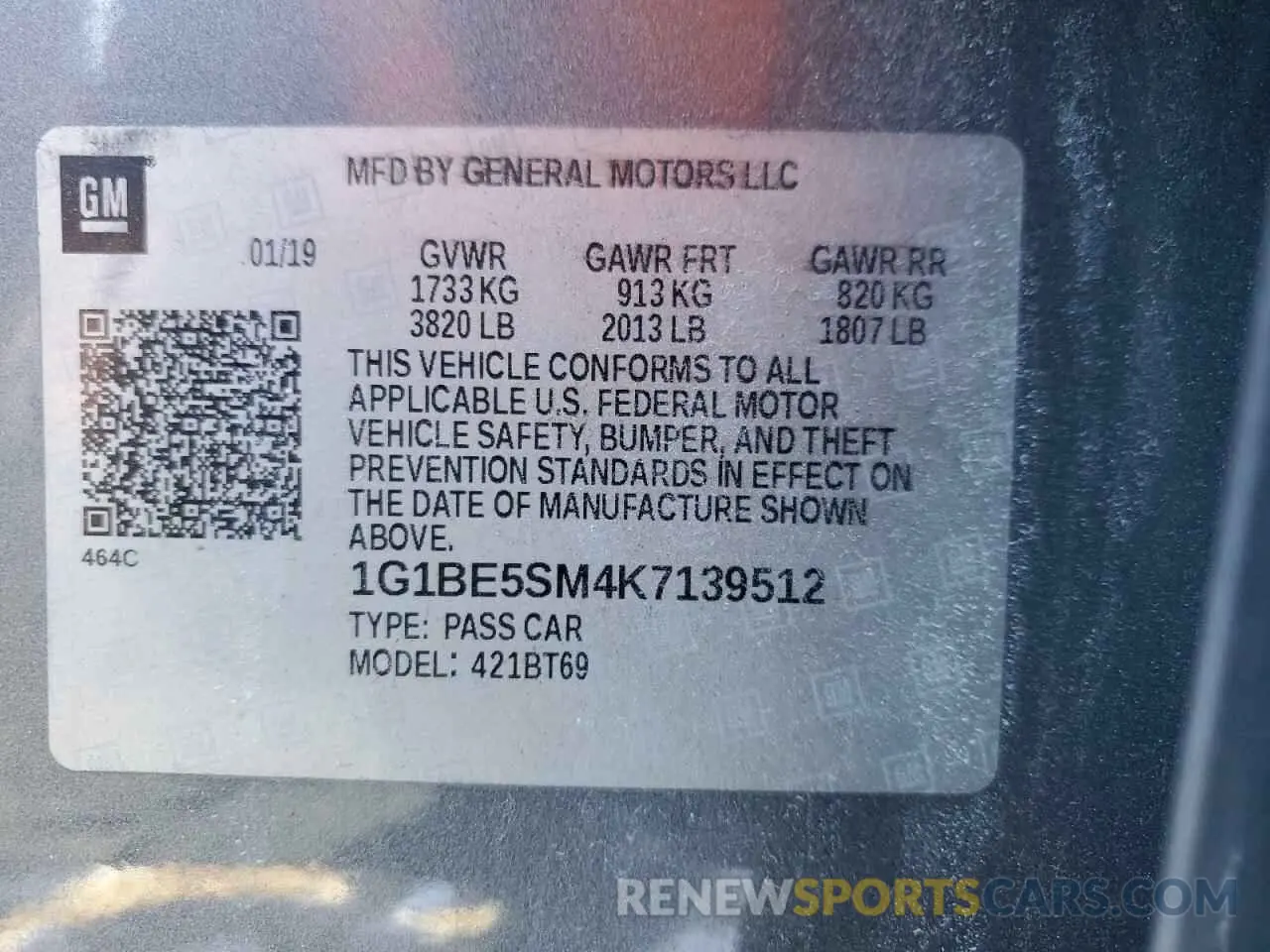 12 fotografías del automóvil dañado 1G1BE5SM4K7139512 CHEVROLET CRUZE 2019