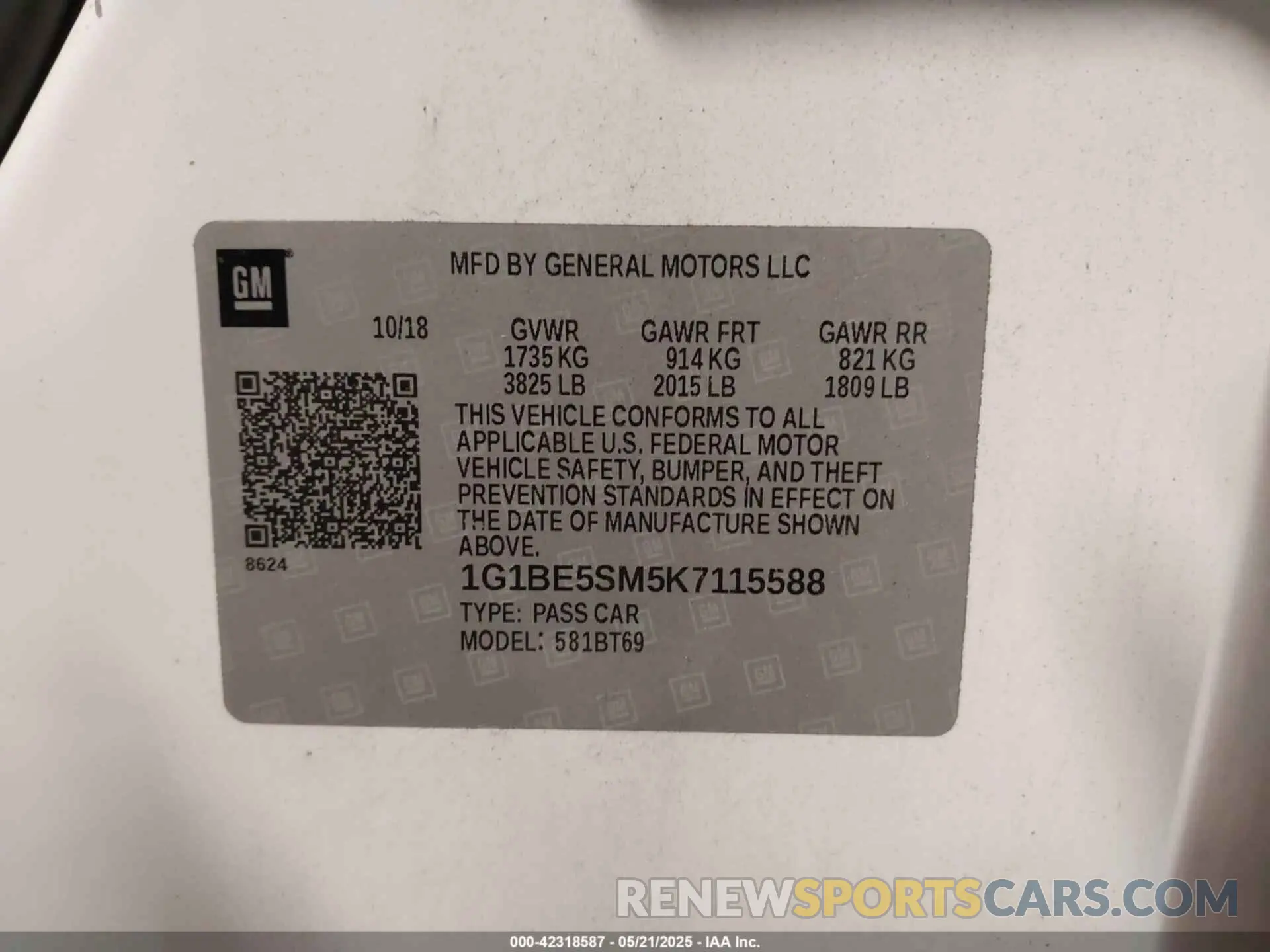 9 fotografías del automóvil dañado 1G1BE5SM5K7115588 CHEVROLET CRUZE 2019