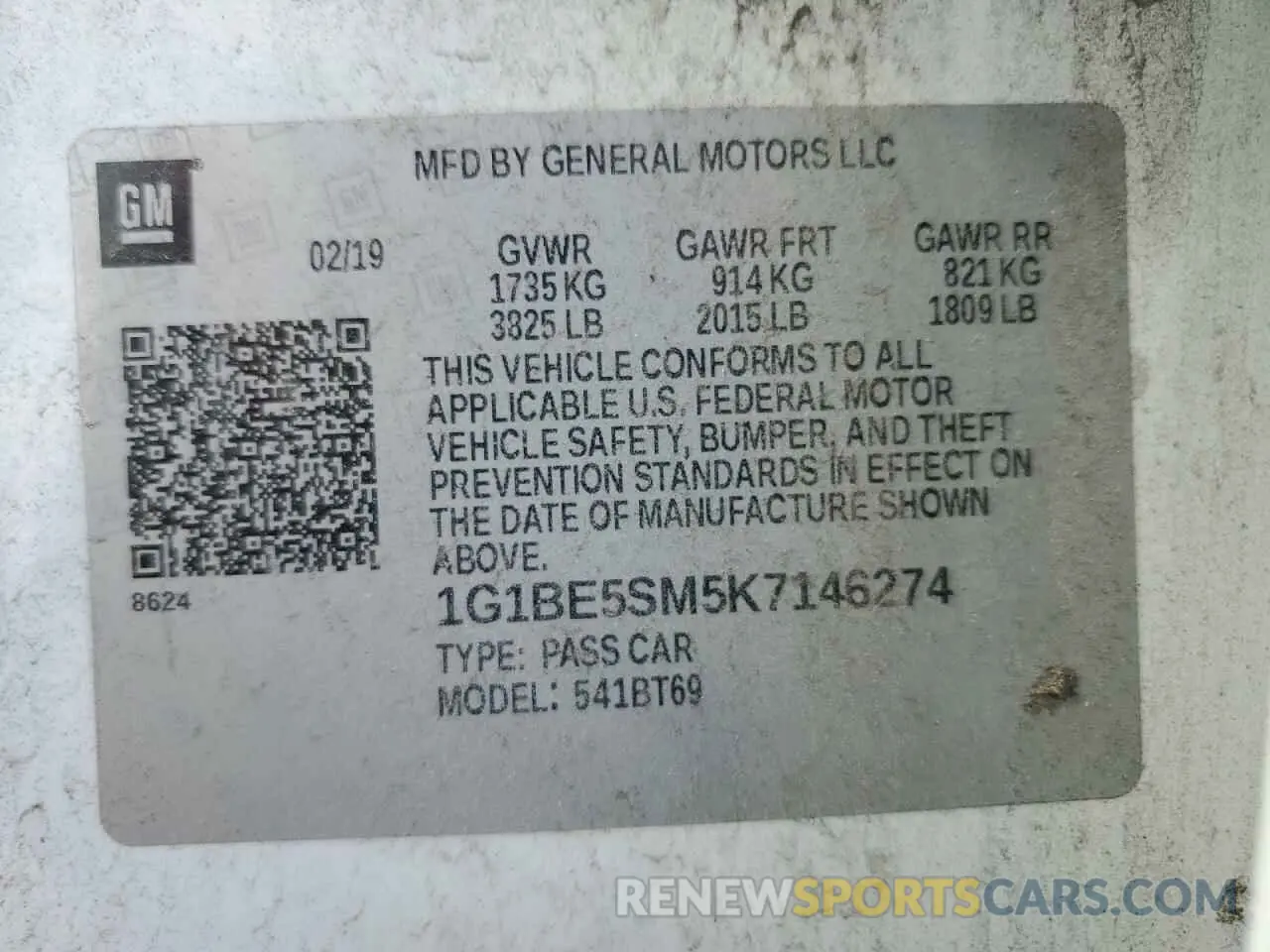 12 fotografías del automóvil dañado 1G1BE5SM5K7146274 CHEVROLET CRUZE 2019