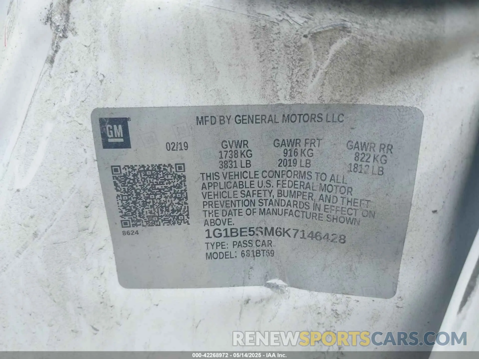 9 fotografías del automóvil dañado 1G1BE5SM6K7146428 CHEVROLET CRUZE 2019