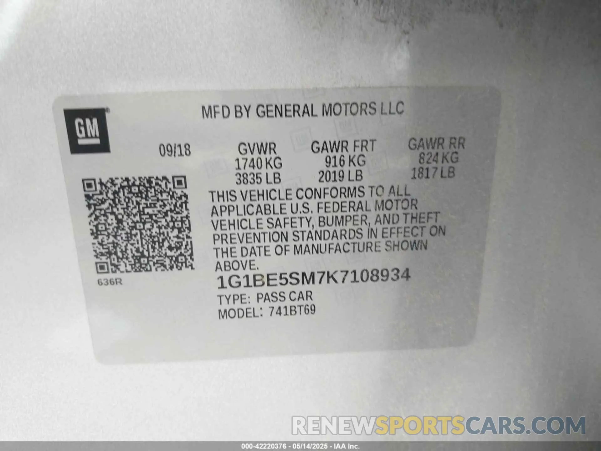 9 fotografías del automóvil dañado 1G1BE5SM7K7108934 CHEVROLET CRUZE 2019