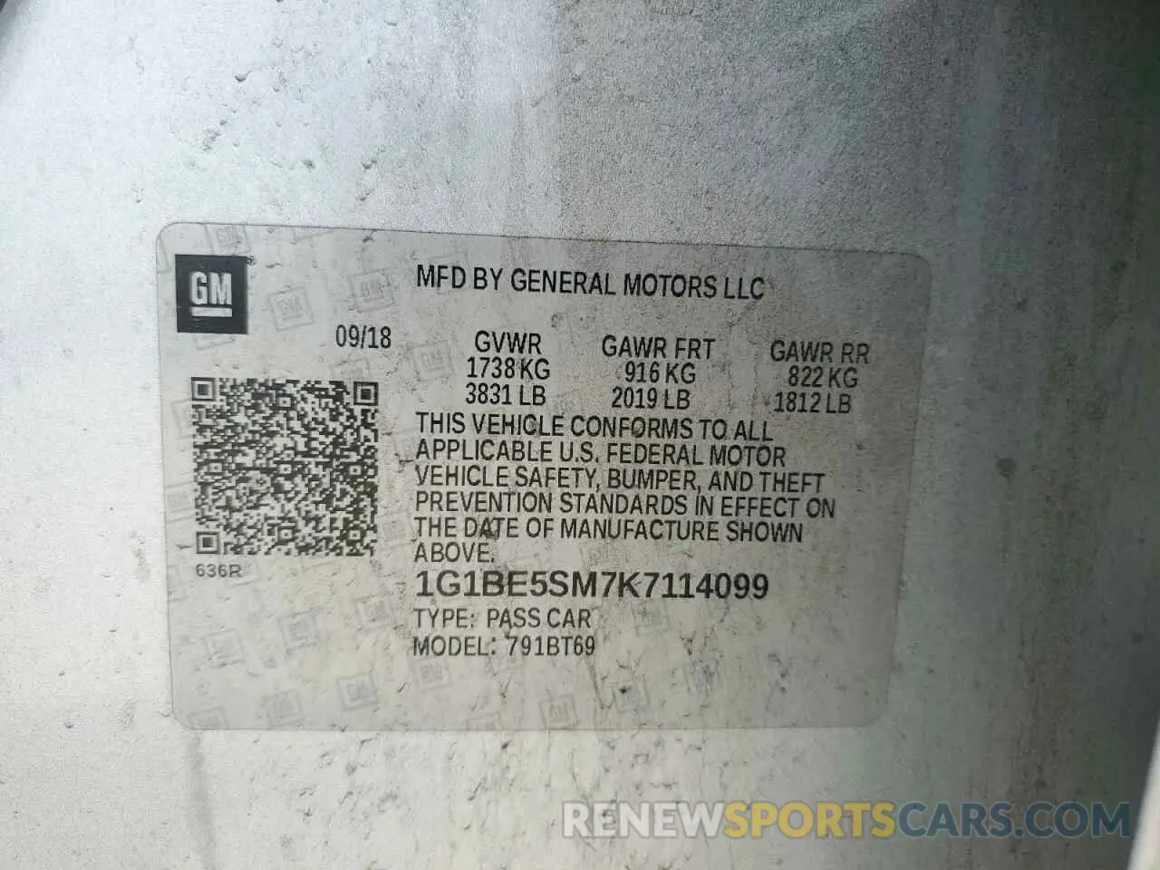 12 fotografías del automóvil dañado 1G1BE5SM7K7114099 CHEVROLET CRUZE 2019