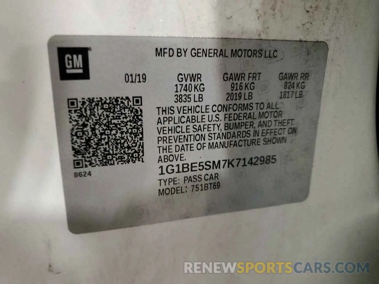 12 fotografías del automóvil dañado 1G1BE5SM7K7142985 CHEVROLET CRUZE 2019
