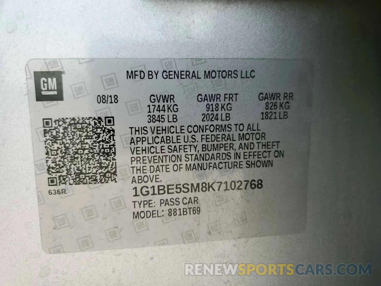 13 fotografías del automóvil dañado 1G1BE5SM8K7102768 CHEVROLET CRUZE 2019