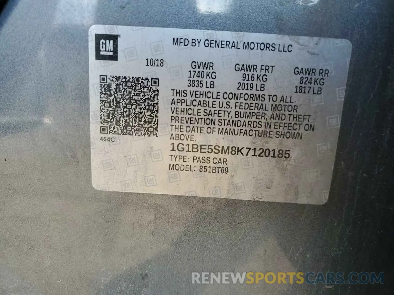 13 fotografías del automóvil dañado 1G1BE5SM8K7120185 CHEVROLET CRUZE 2019