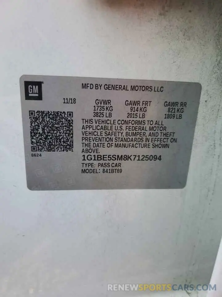 13 fotografías del automóvil dañado 1G1BE5SM8K7125094 CHEVROLET CRUZE 2019