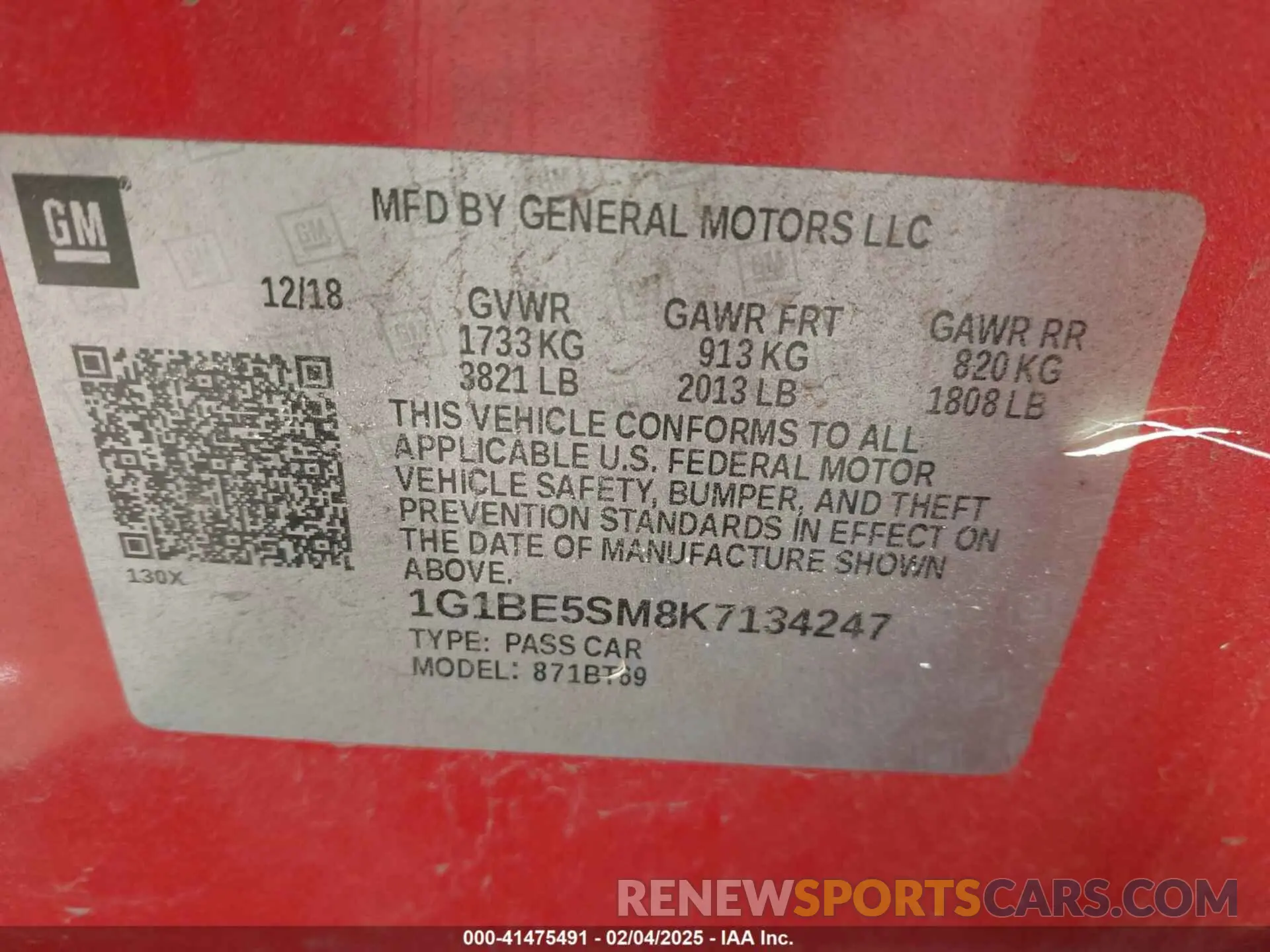 9 fotografías del automóvil dañado 1G1BE5SM8K7134247 CHEVROLET CRUZE 2019
