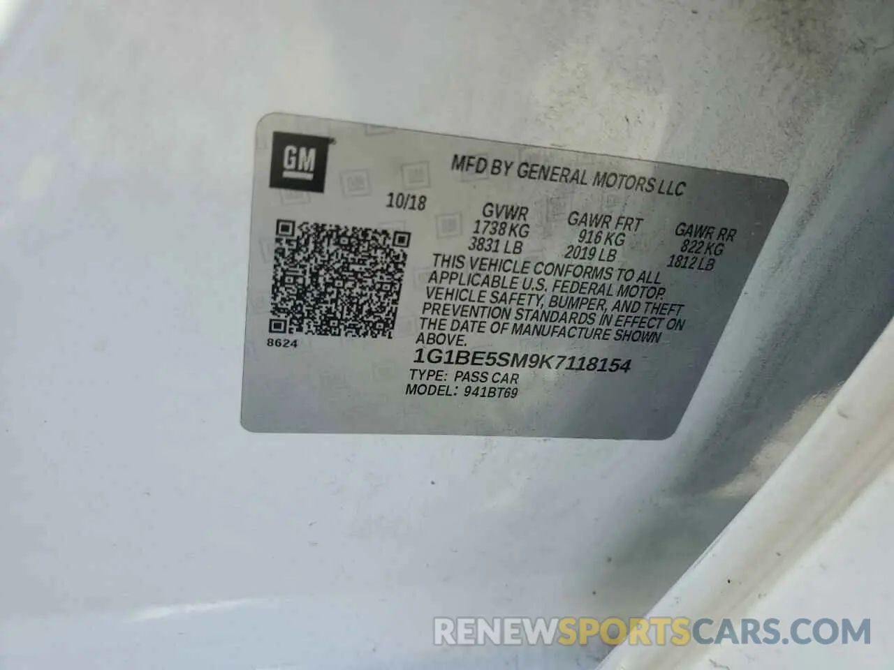 12 fotografías del automóvil dañado 1G1BE5SM9K7118154 CHEVROLET CRUZE 2019