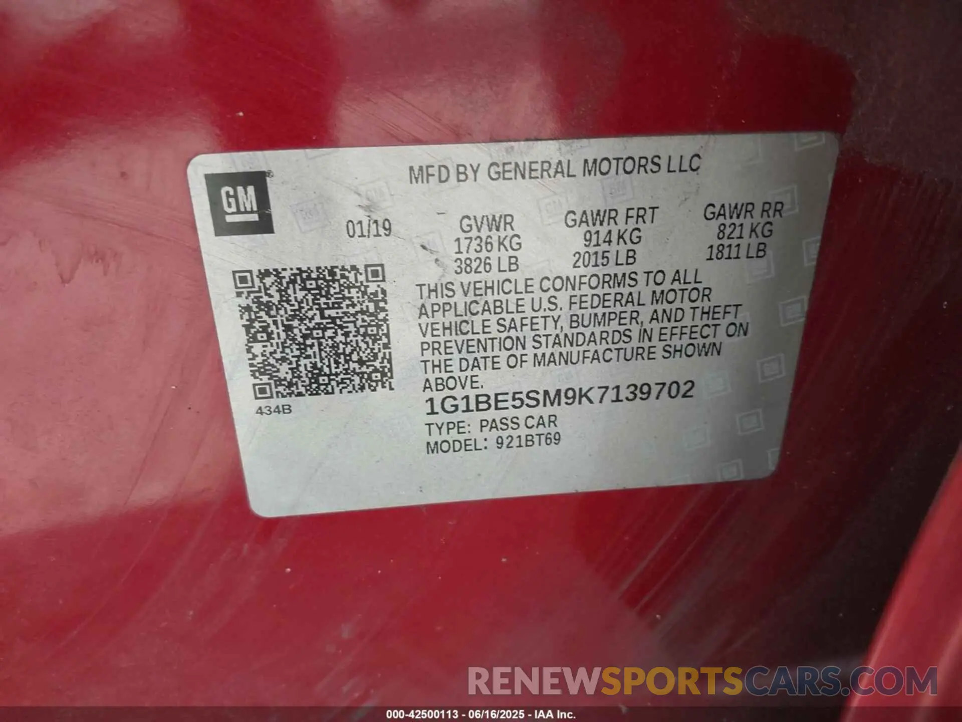 9 fotografías del automóvil dañado 1G1BE5SM9K7139702 CHEVROLET CRUZE 2019