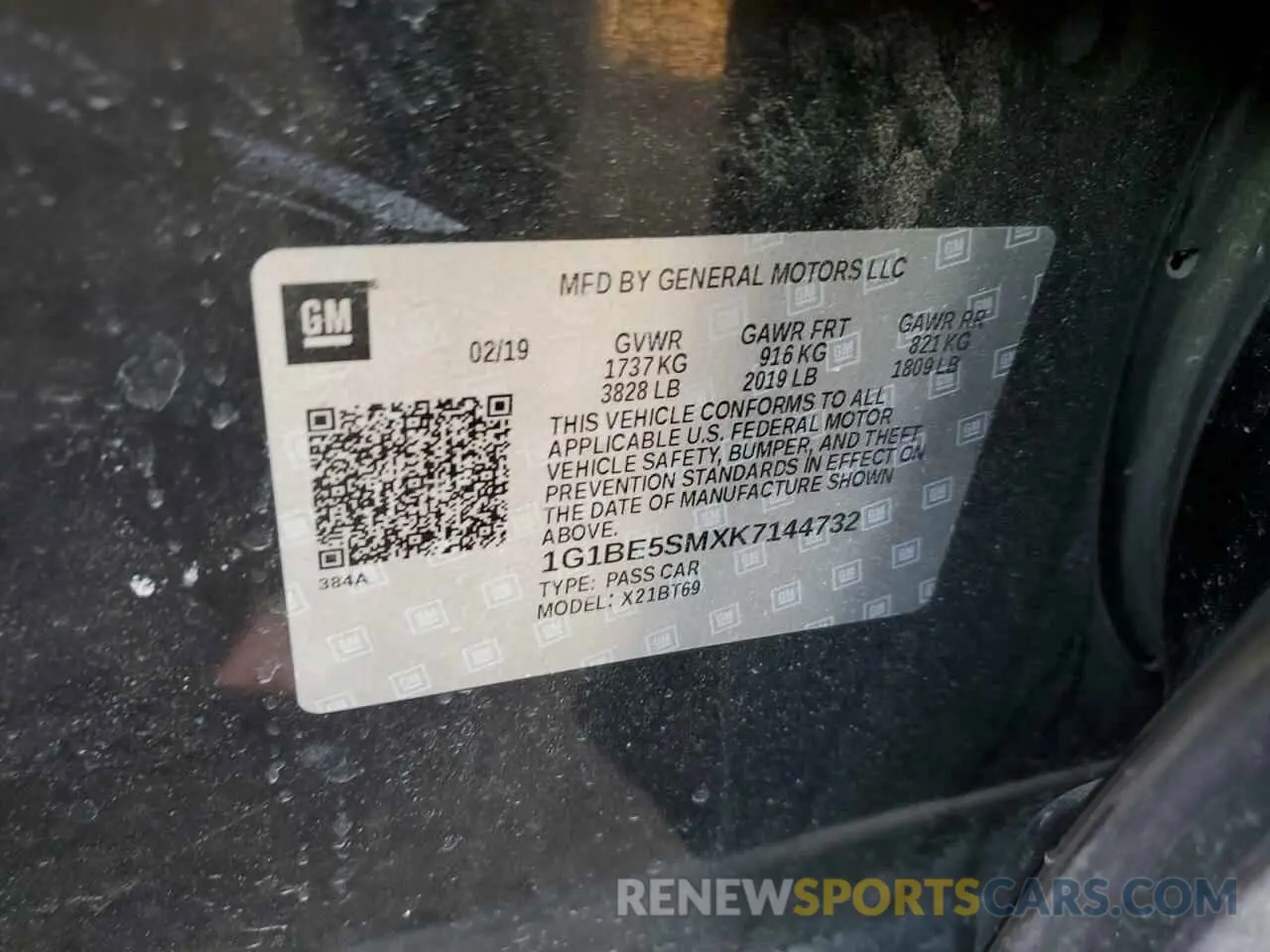 12 fotografías del automóvil dañado 1G1BE5SMXK7144732 CHEVROLET CRUZE 2019
