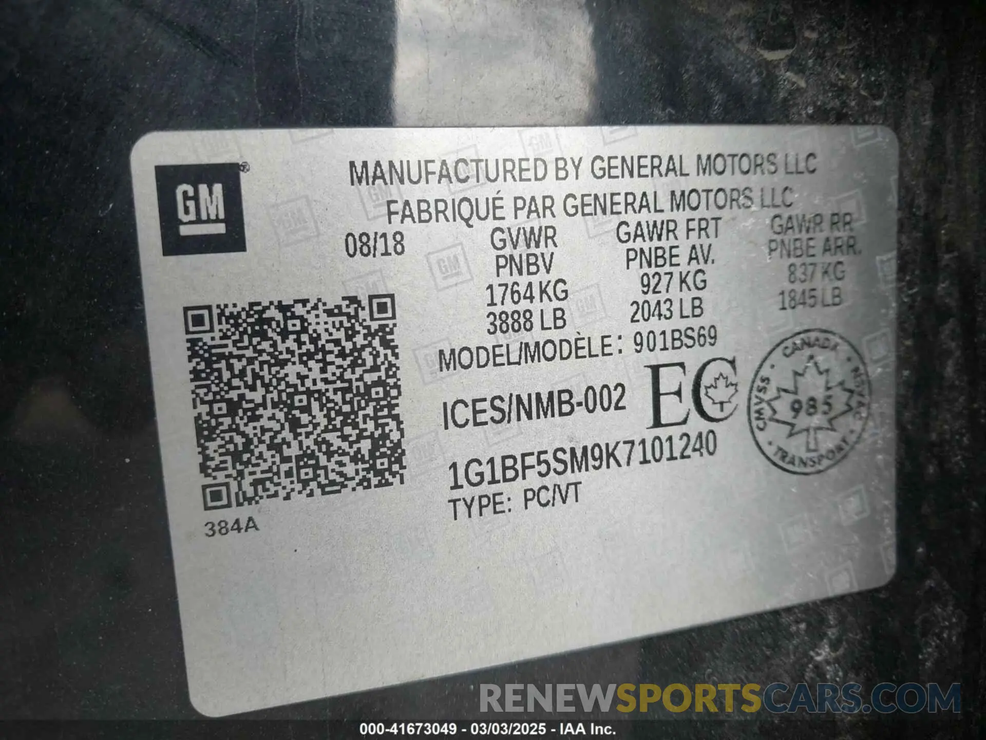 9 fotografías del automóvil dañado 1G1BF5SM9K7101240 CHEVROLET CRUZE 2019
