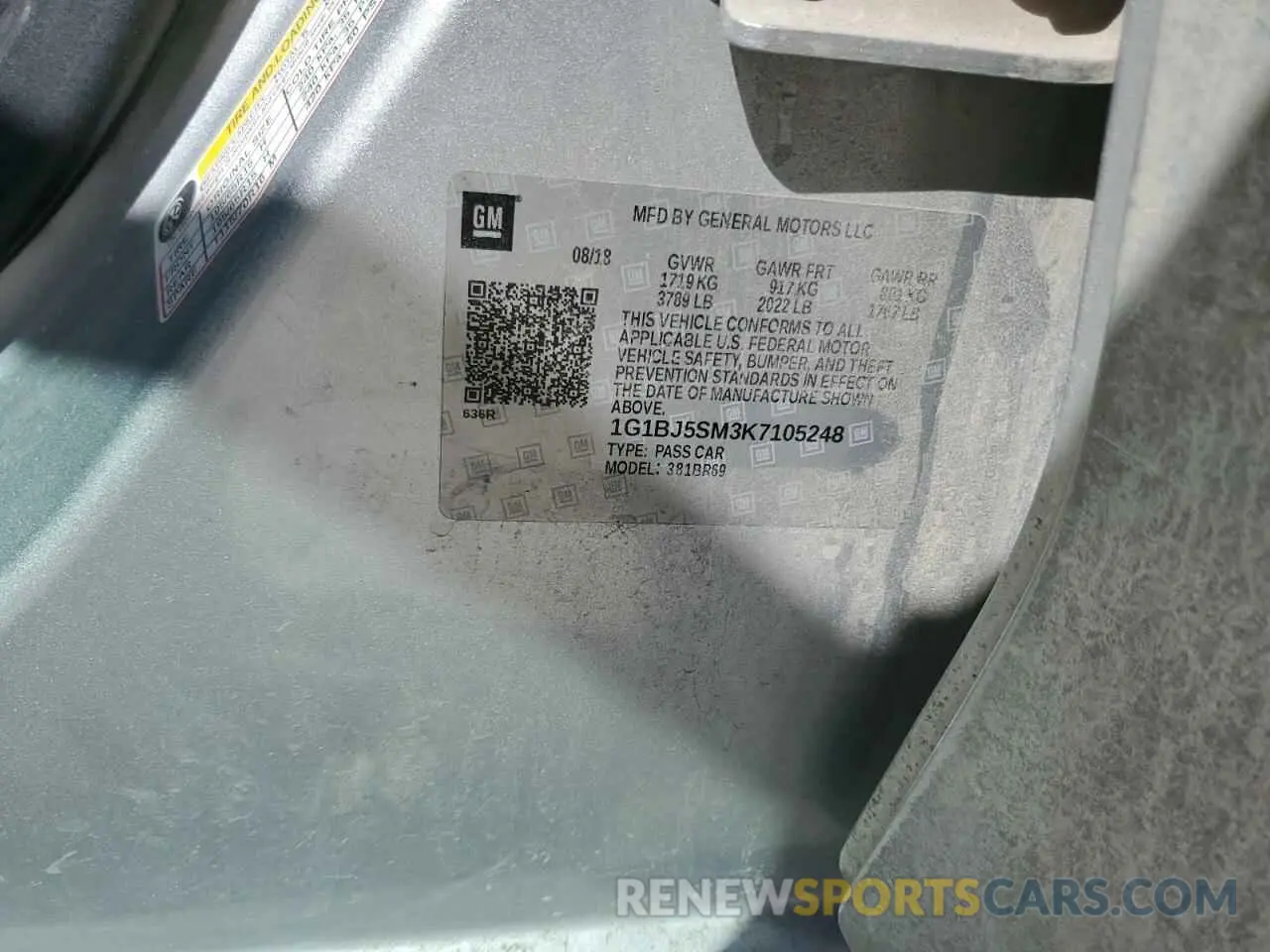 13 fotografías del automóvil dañado 1G1BJ5SM3K7105248 CHEVROLET CRUZE 2019