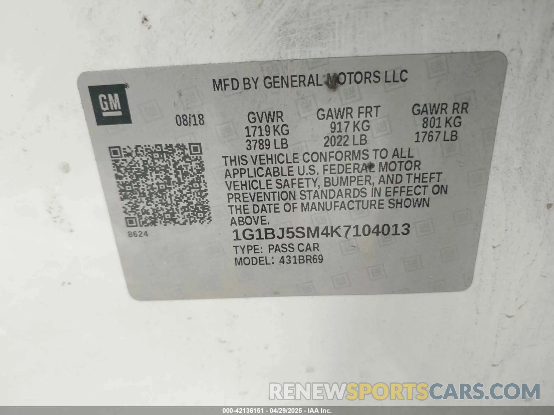 9 fotografías del automóvil dañado 1G1BJ5SM4K7104013 CHEVROLET CRUZE 2019