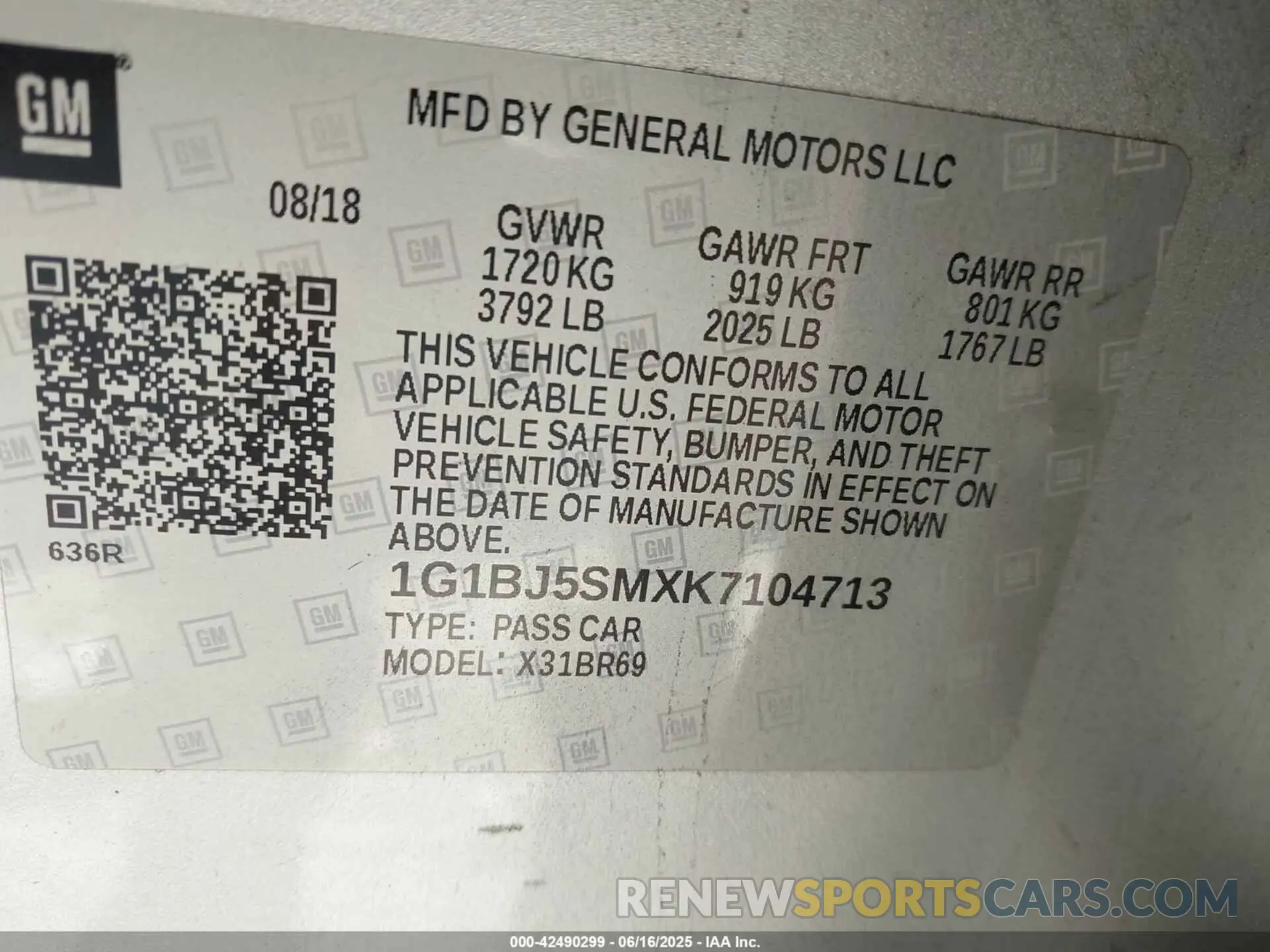 9 fotografías del automóvil dañado 1G1BJ5SMXK7104713 CHEVROLET CRUZE 2019