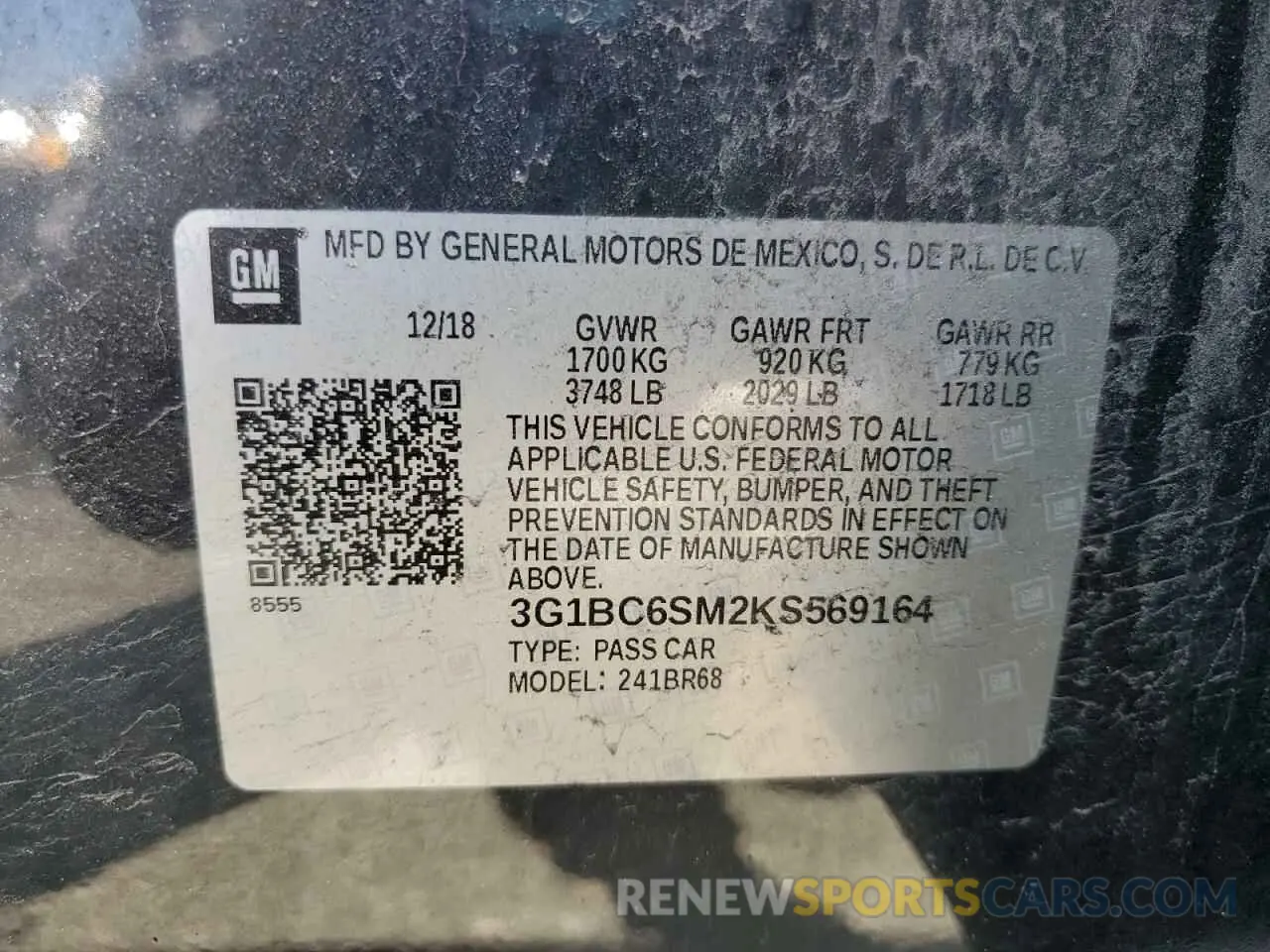 12 fotografías del automóvil dañado 3G1BC6SM2KS569164 CHEVROLET CRUZE 2019