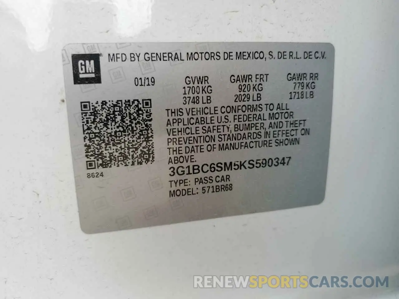 14 fotografías del automóvil dañado 3G1BC6SM5KS590347 CHEVROLET CRUZE 2019