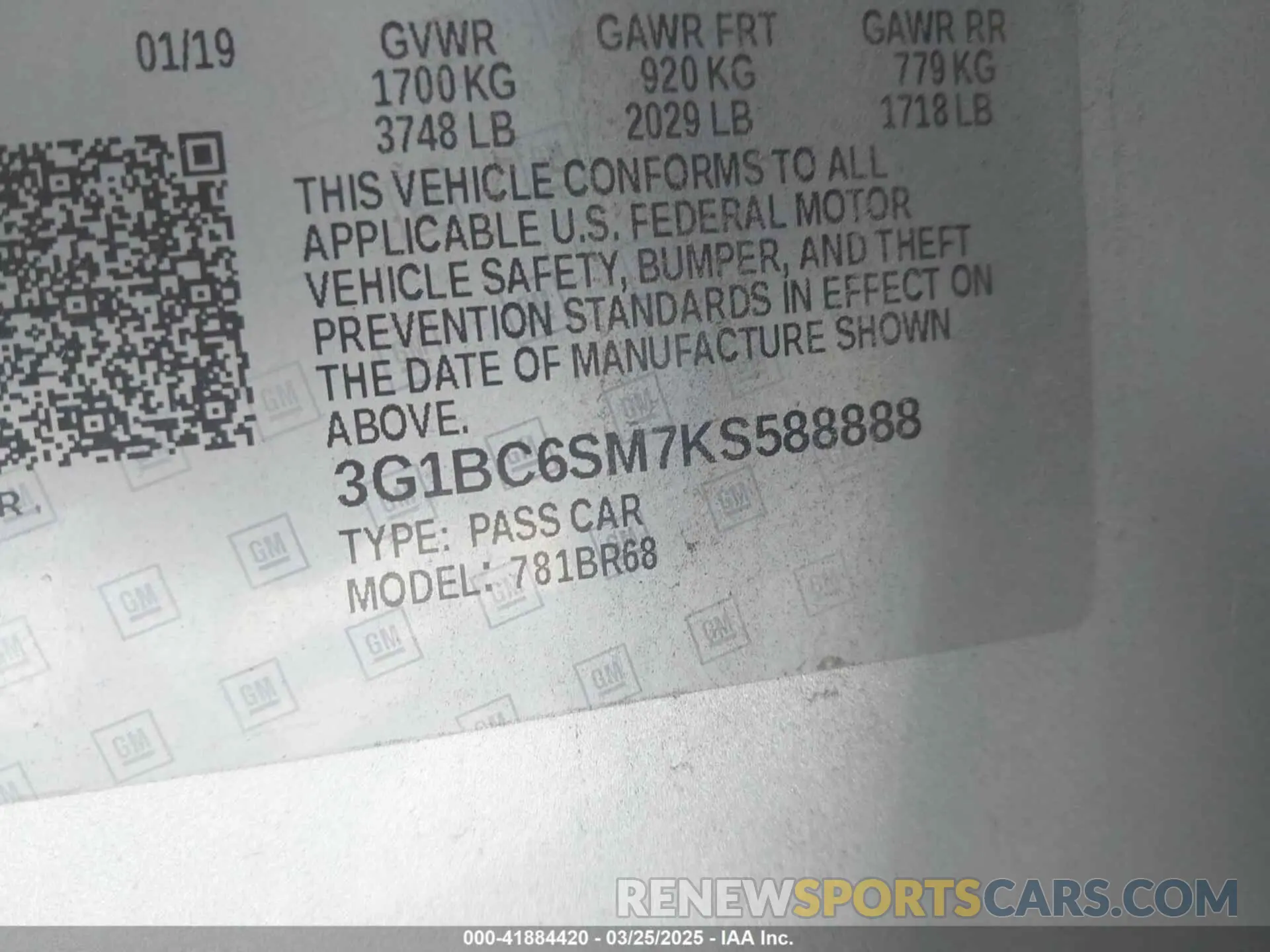 9 fotografías del automóvil dañado 3G1BC6SM7KS588888 CHEVROLET CRUZE 2019