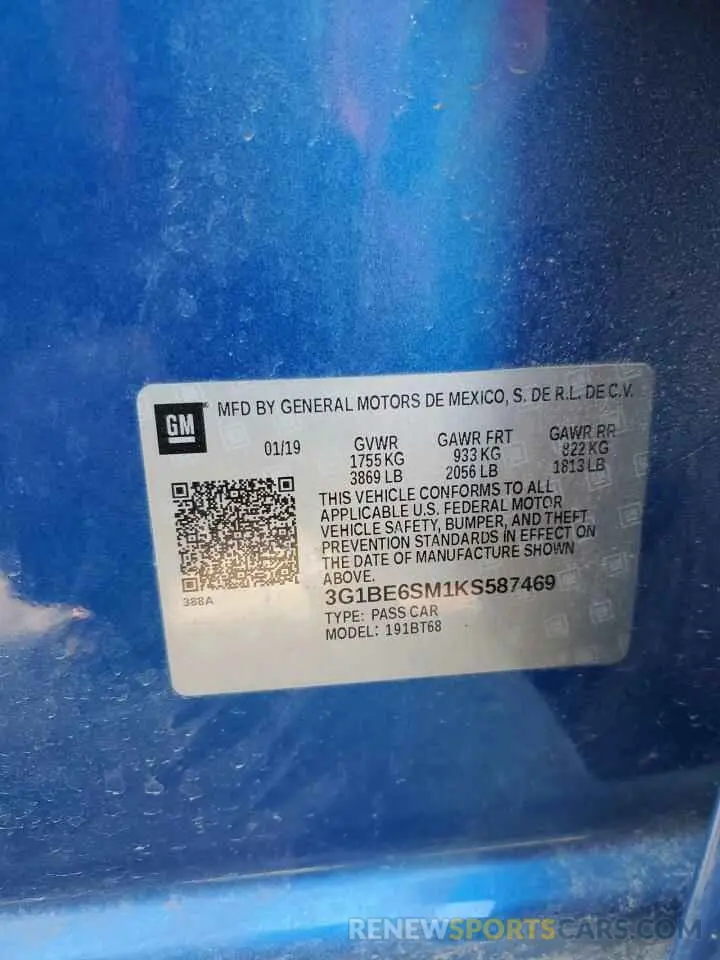 14 fotografías del automóvil dañado 3G1BE6SM1KS587469 CHEVROLET CRUZE 2019