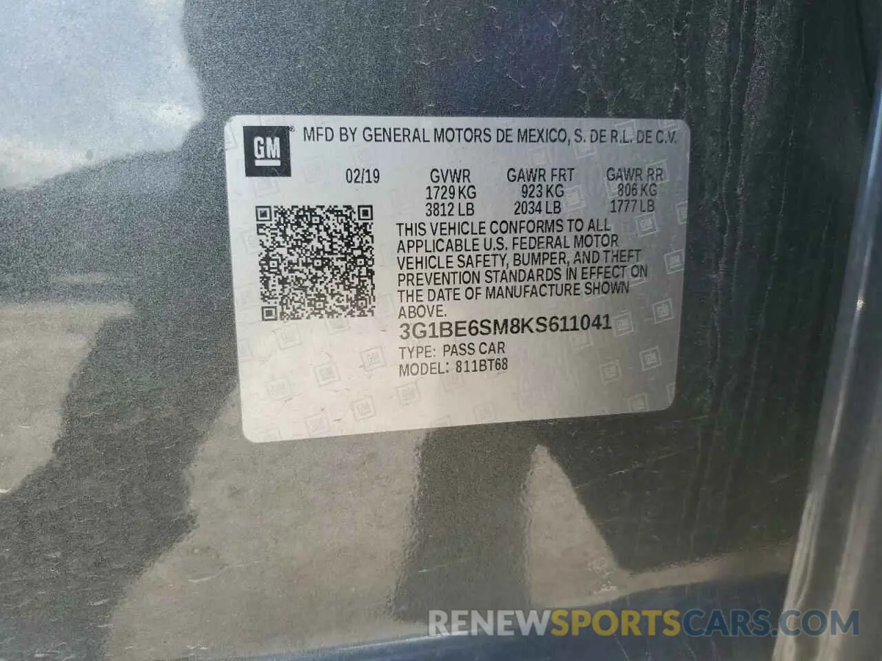 14 fotografías del automóvil dañado 3G1BE6SM8KS611041 CHEVROLET CRUZE 2019