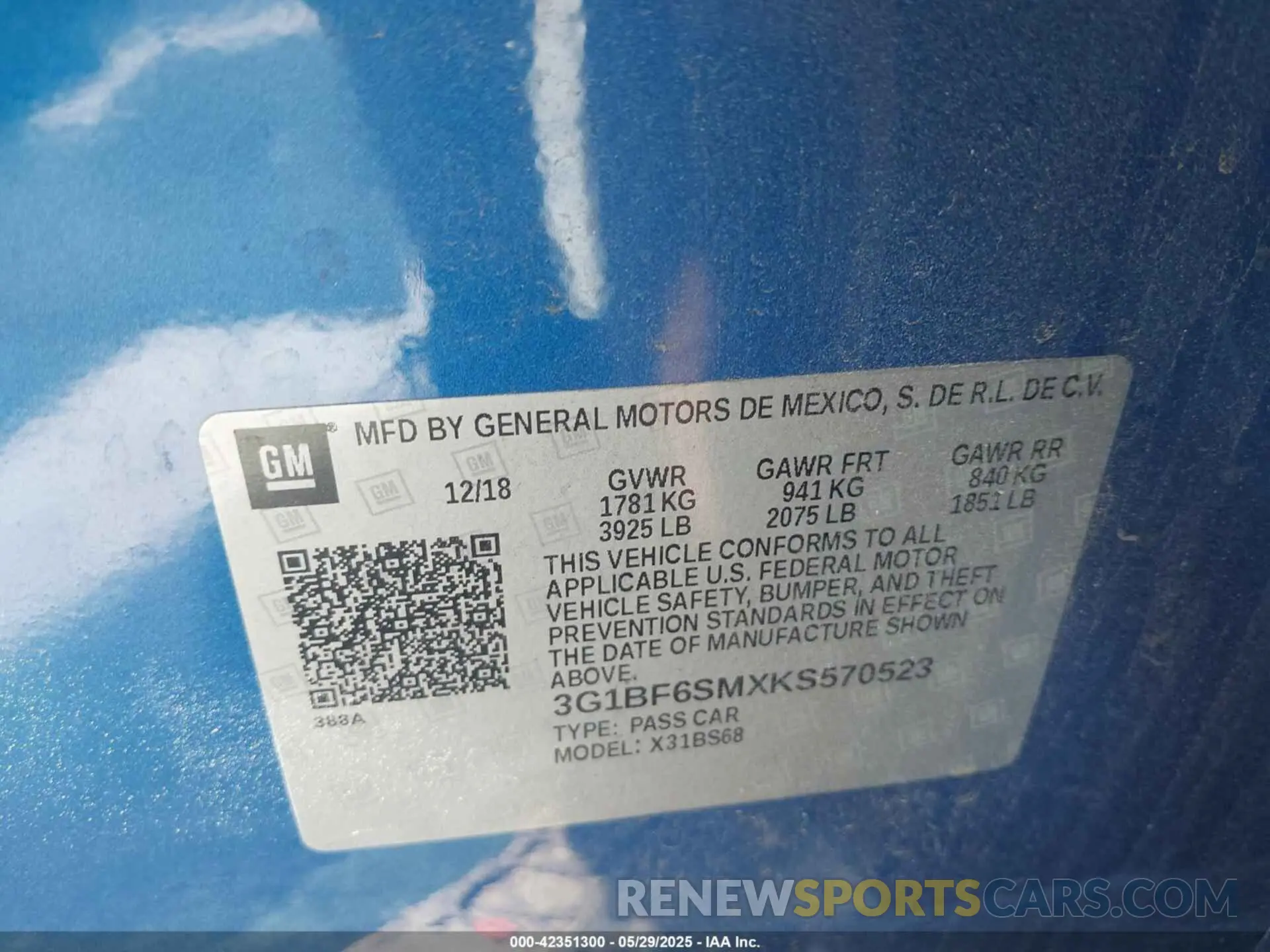9 fotografías del automóvil dañado 3G1BF6SMXKS570523 CHEVROLET CRUZE 2019