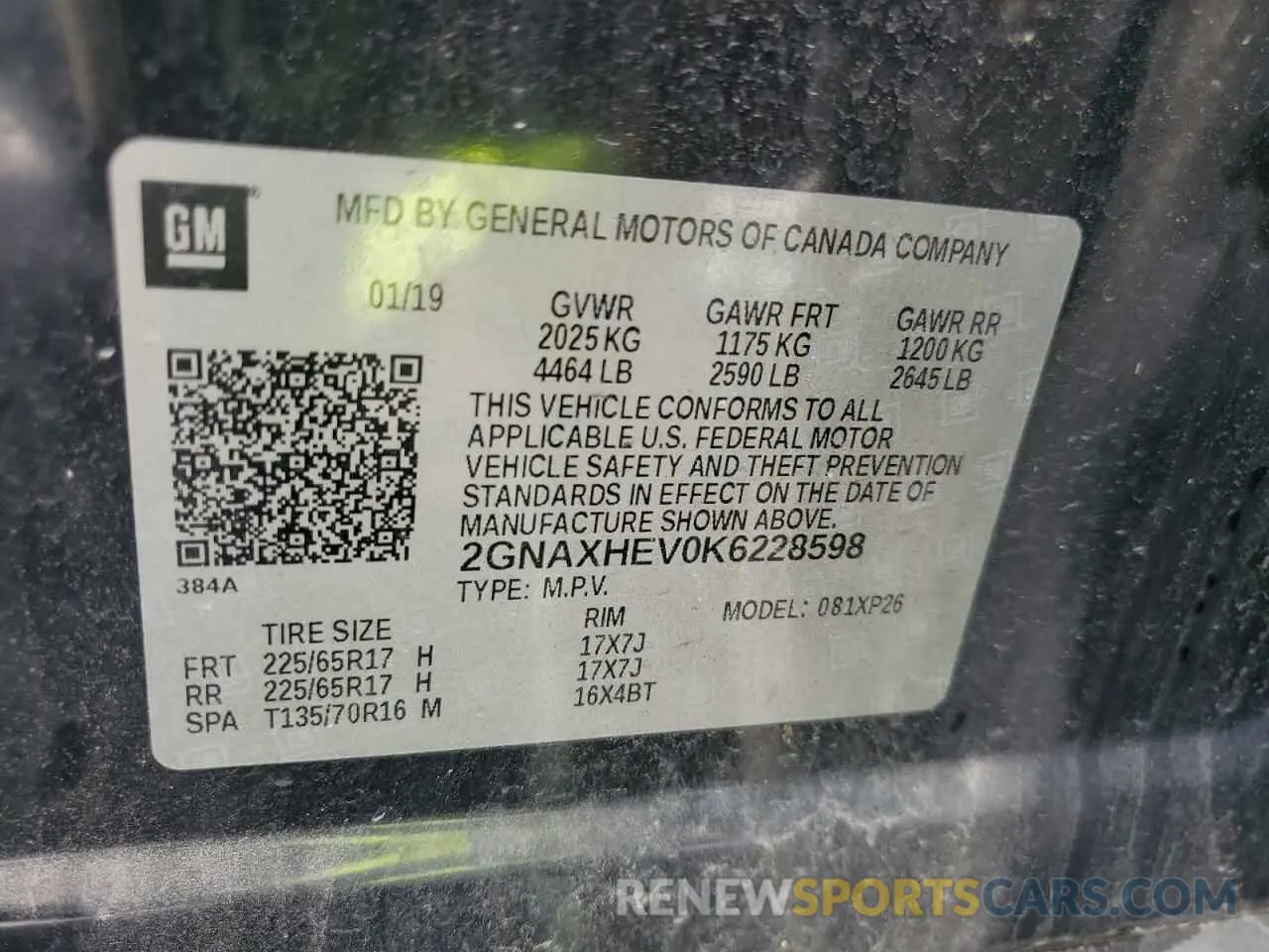 13 fotografías del automóvil dañado 2GNAXHEV0K6228598 CHEVROLET EQUINOX 2019