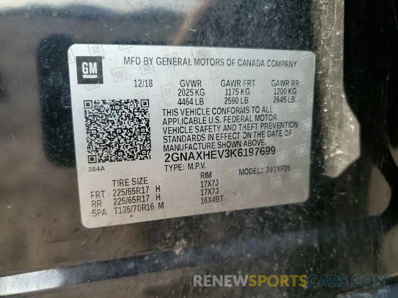 14 fotografías del automóvil dañado 2GNAXHEV3K6197699 CHEVROLET EQUINOX 2019