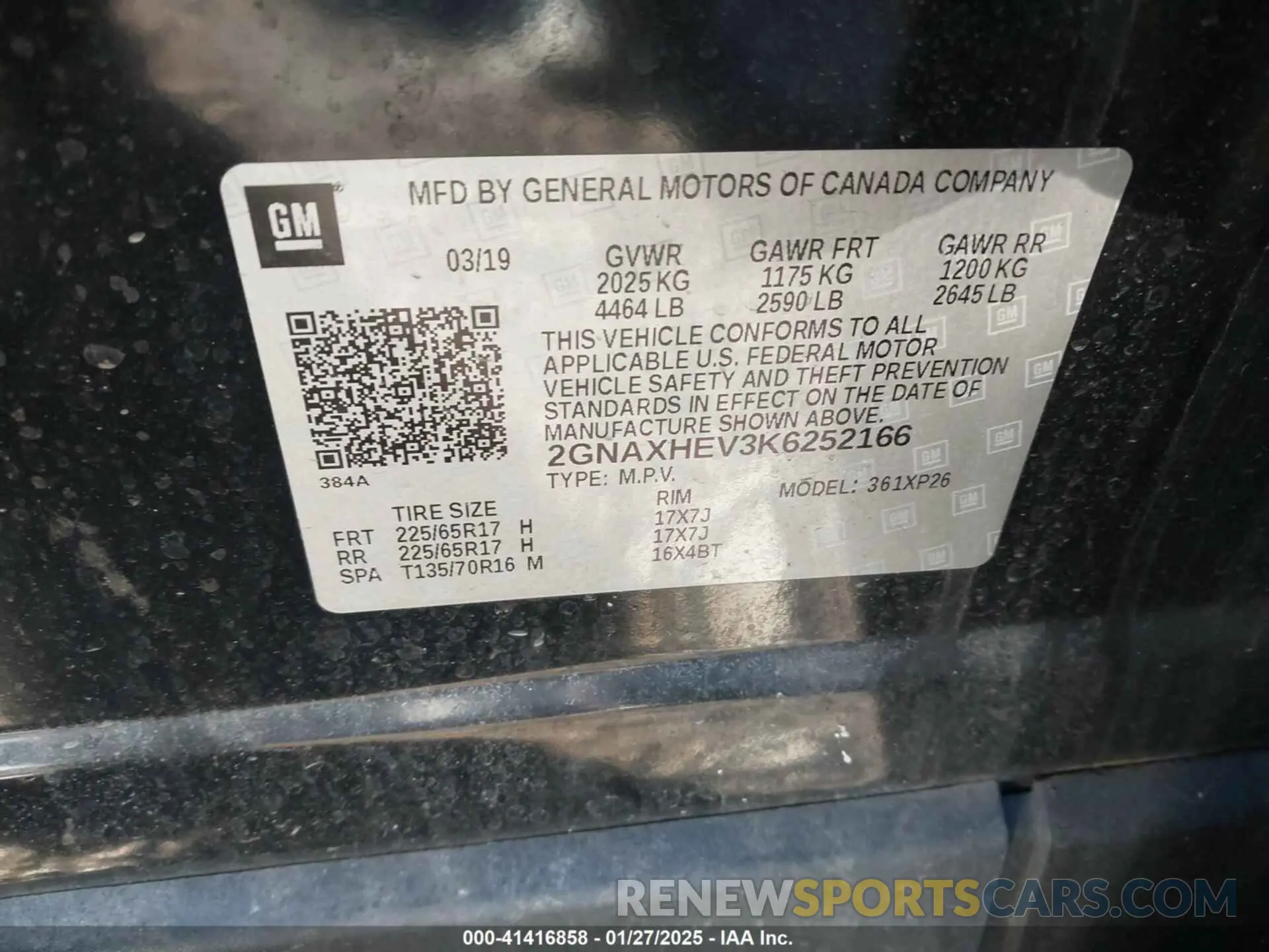 9 fotografías del automóvil dañado 2GNAXHEV3K6252166 CHEVROLET EQUINOX 2019