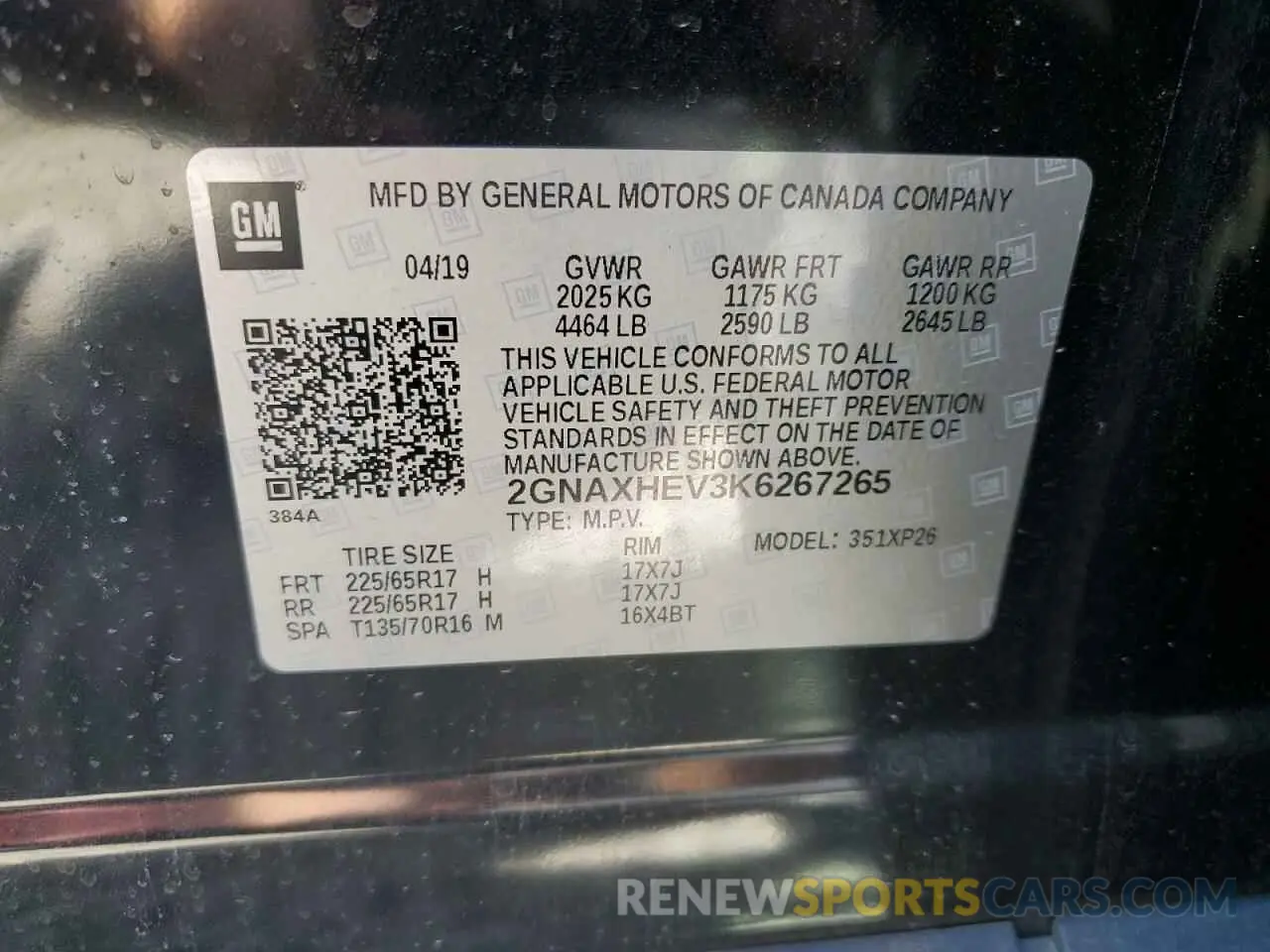 13 fotografías del automóvil dañado 2GNAXHEV3K6267265 CHEVROLET EQUINOX 2019