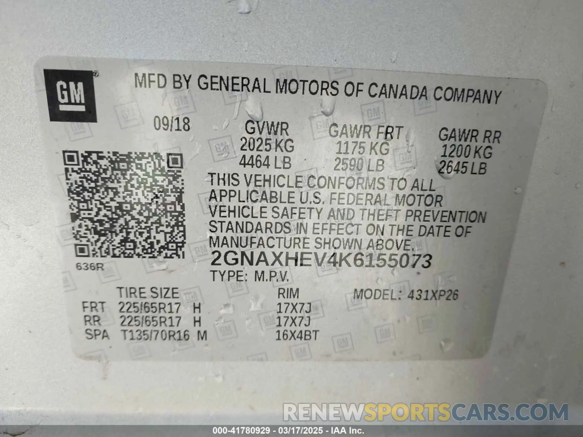 9 fotografías del automóvil dañado 2GNAXHEV4K6155073 CHEVROLET EQUINOX 2019