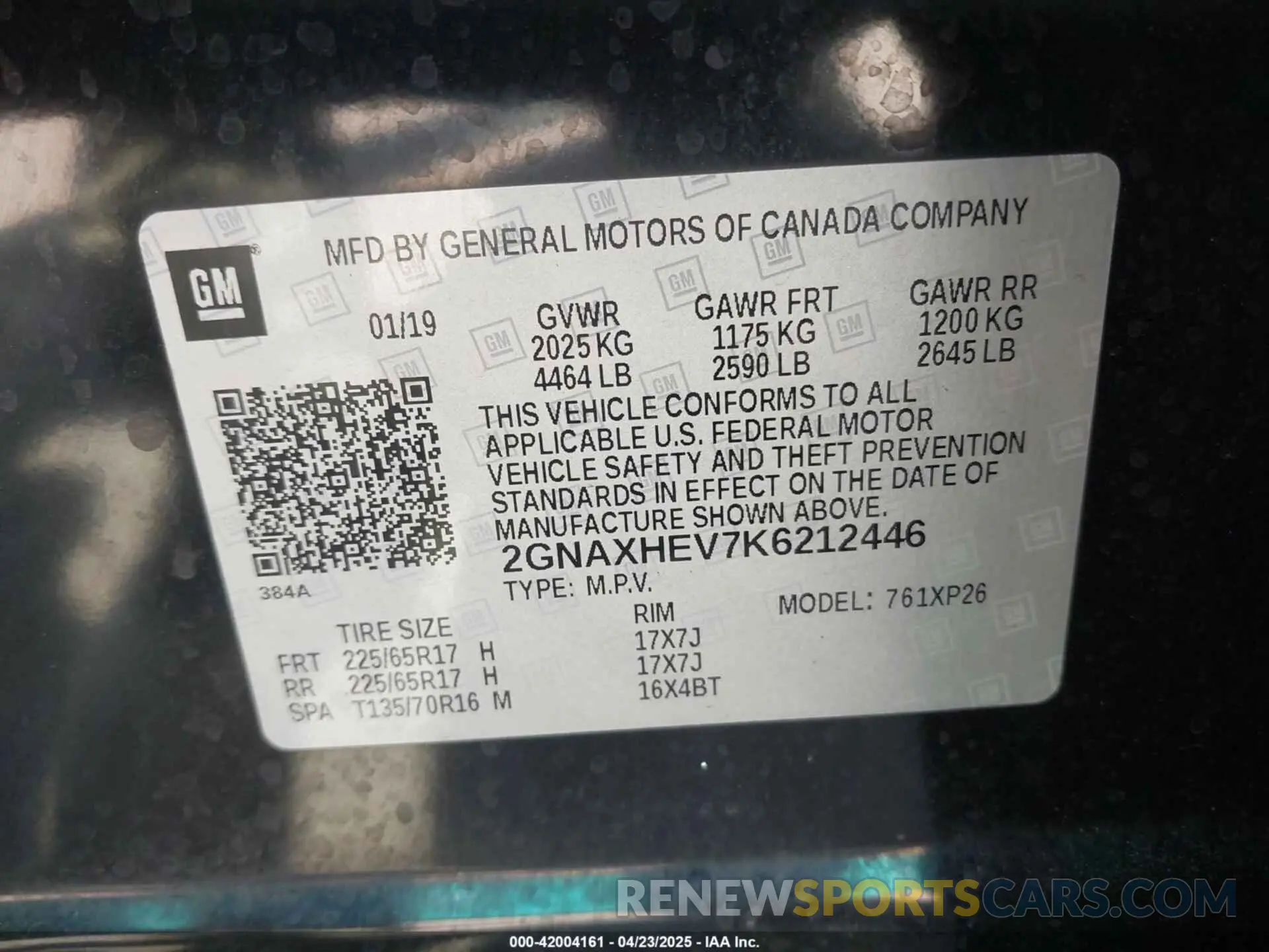 9 fotografías del automóvil dañado 2GNAXHEV7K6212446 CHEVROLET EQUINOX 2019