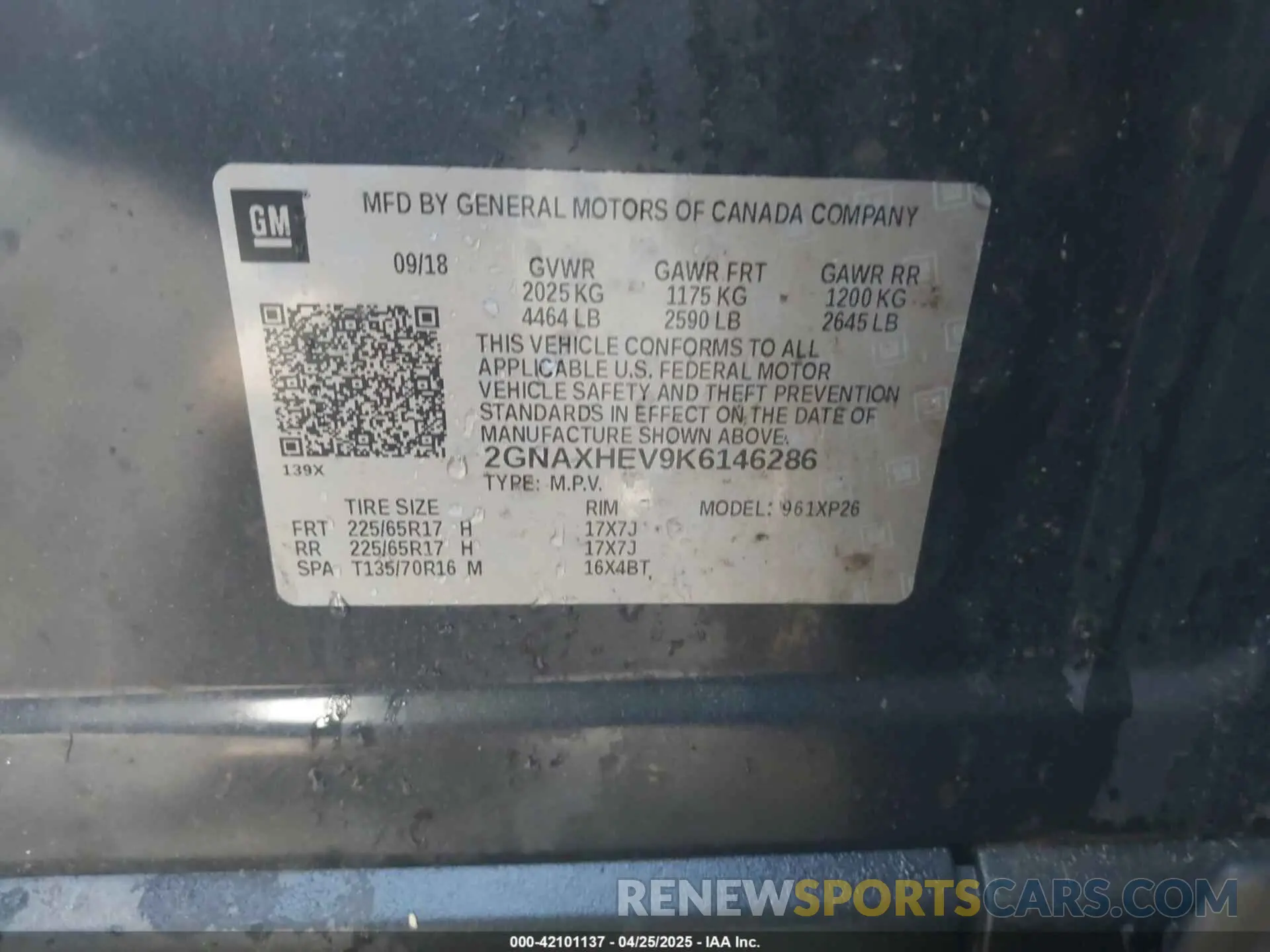 9 fotografías del automóvil dañado 2GNAXHEV9K6146286 CHEVROLET EQUINOX 2019