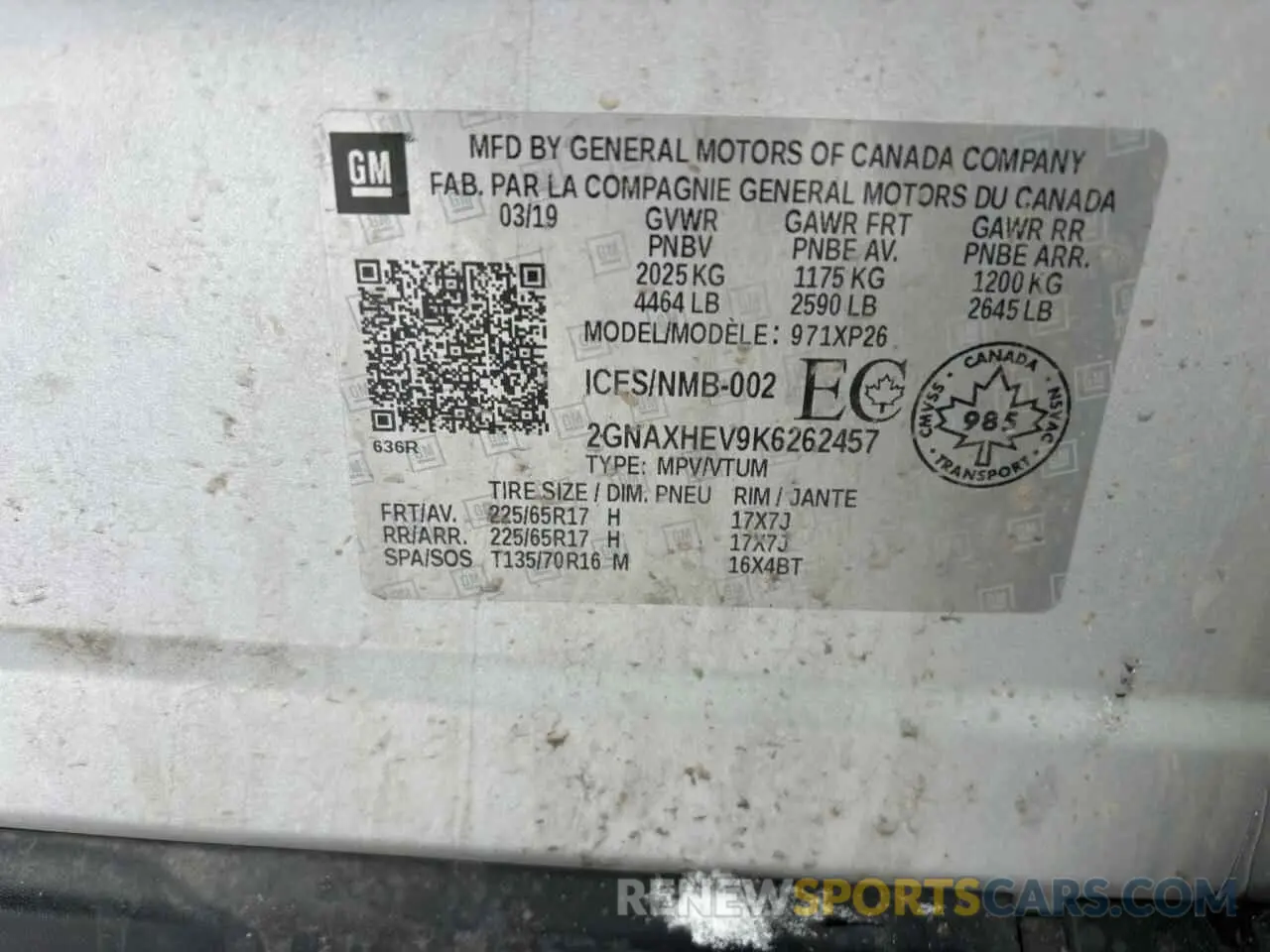 11 fotografías del automóvil dañado 2GNAXHEV9K6262457 CHEVROLET EQUINOX 2019