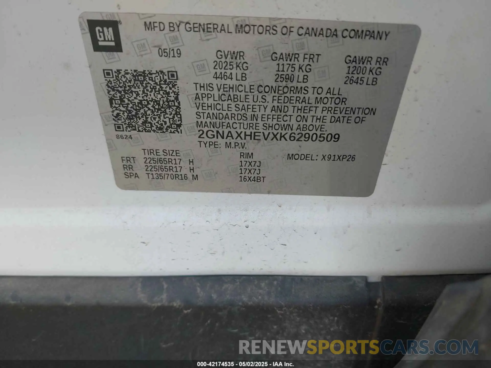 9 fotografías del automóvil dañado 2GNAXHEVXK6290509 CHEVROLET EQUINOX 2019