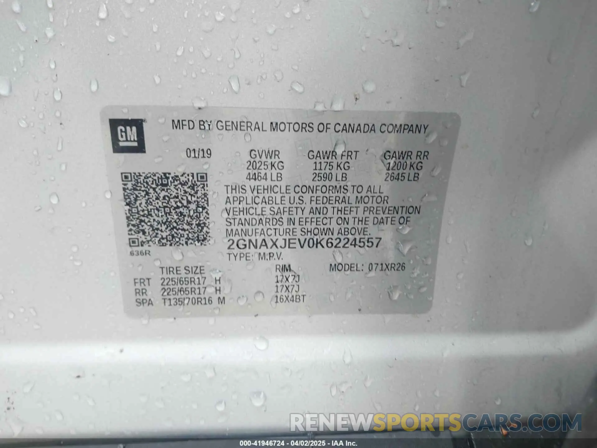 9 fotografías del automóvil dañado 2GNAXJEV0K6224557 CHEVROLET EQUINOX 2019