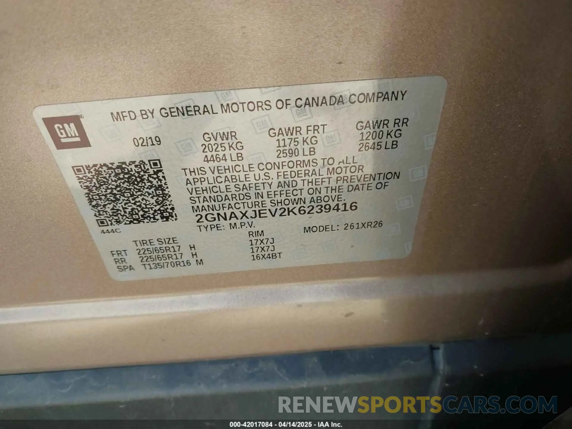 9 fotografías del automóvil dañado 2GNAXJEV2K6239416 CHEVROLET EQUINOX 2019