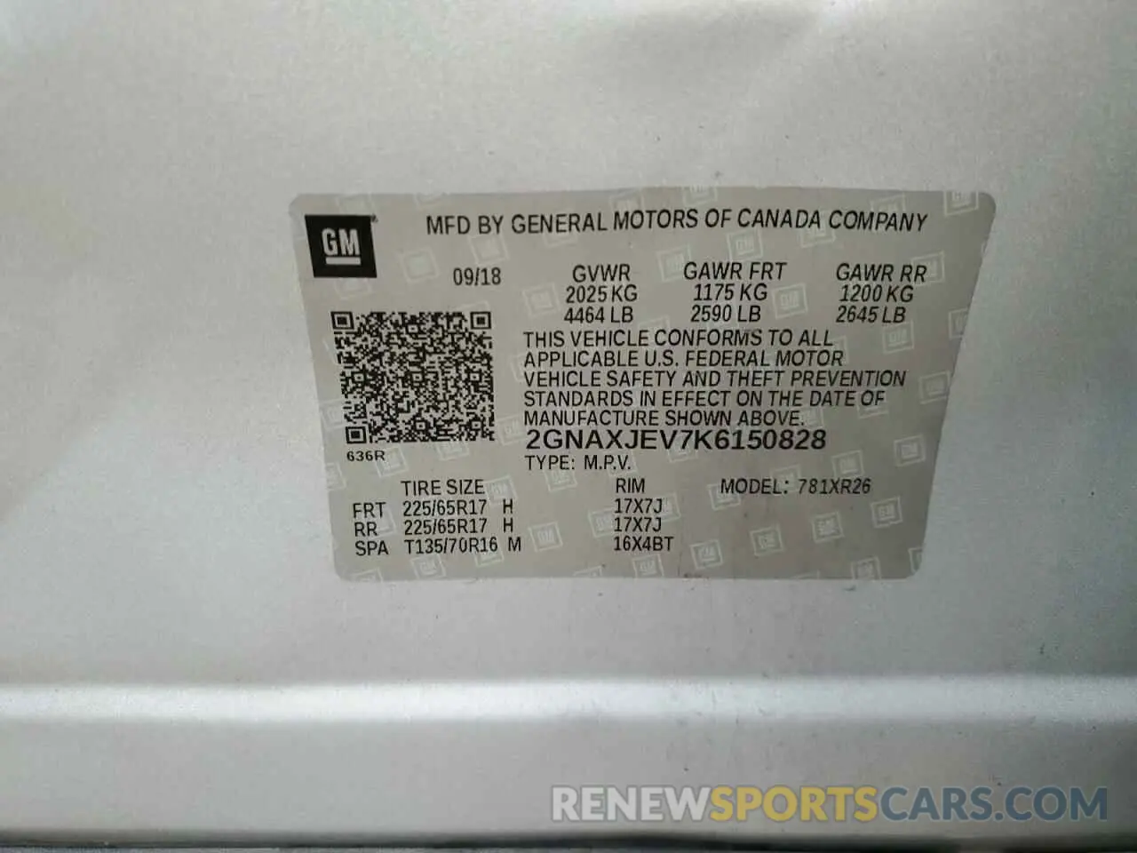 13 fotografías del automóvil dañado 2GNAXJEV7K6150828 CHEVROLET EQUINOX 2019