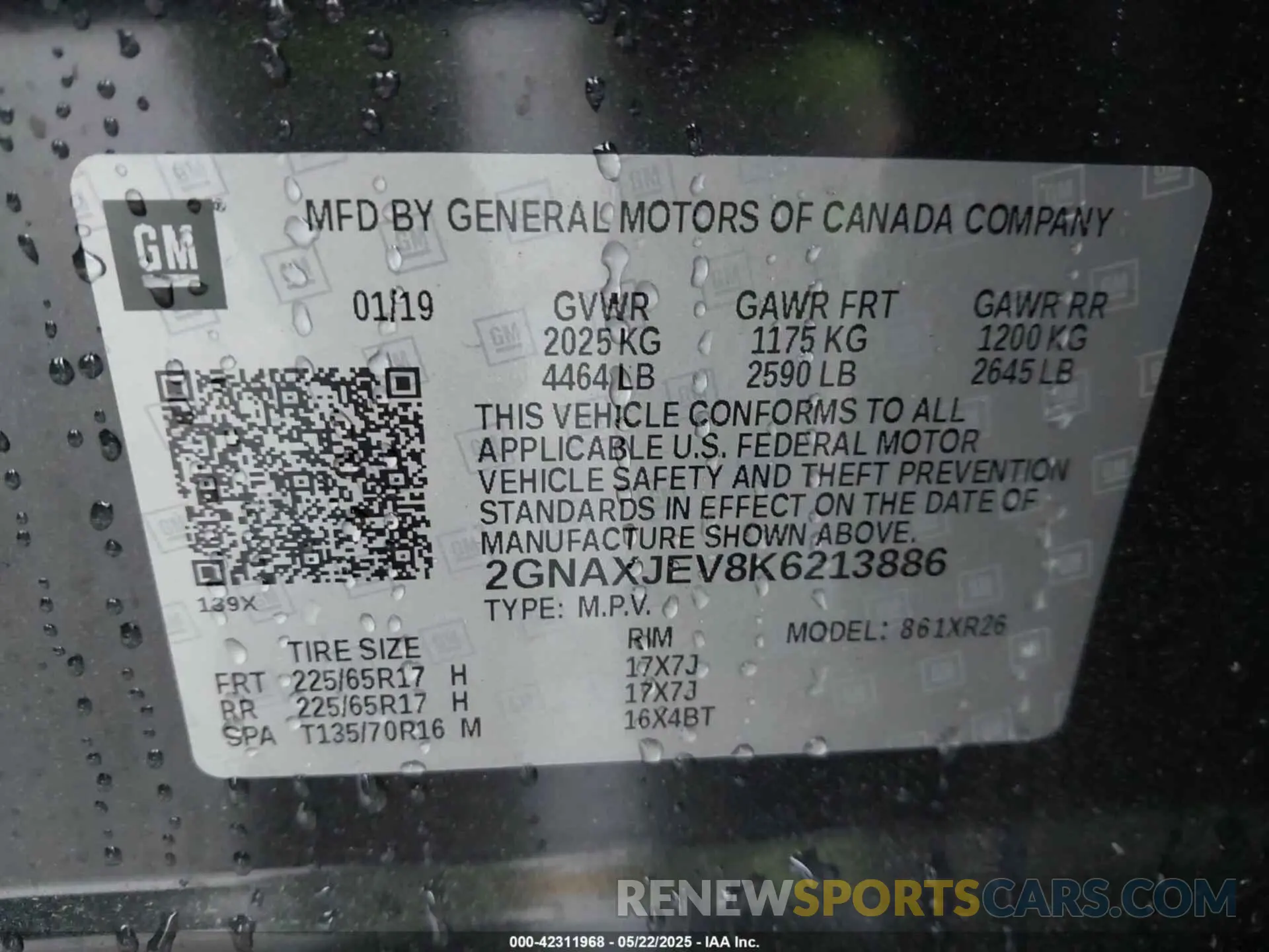 9 fotografías del automóvil dañado 2GNAXJEV8K6213886 CHEVROLET EQUINOX 2019