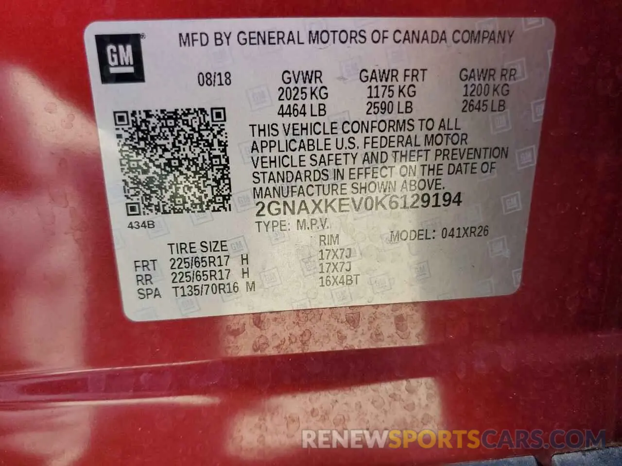 13 fotografías del automóvil dañado 2GNAXKEV0K6129194 CHEVROLET EQUINOX 2019
