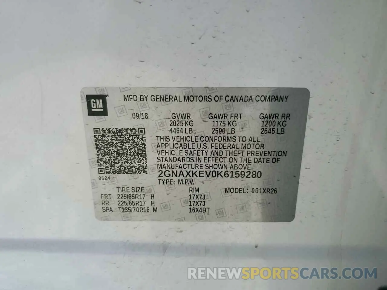 13 fotografías del automóvil dañado 2GNAXKEV0K6159280 CHEVROLET EQUINOX 2019