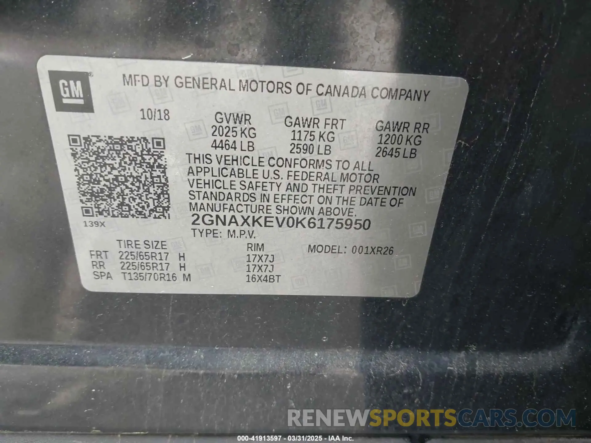9 fotografías del automóvil dañado 2GNAXKEV0K6175950 CHEVROLET EQUINOX 2019