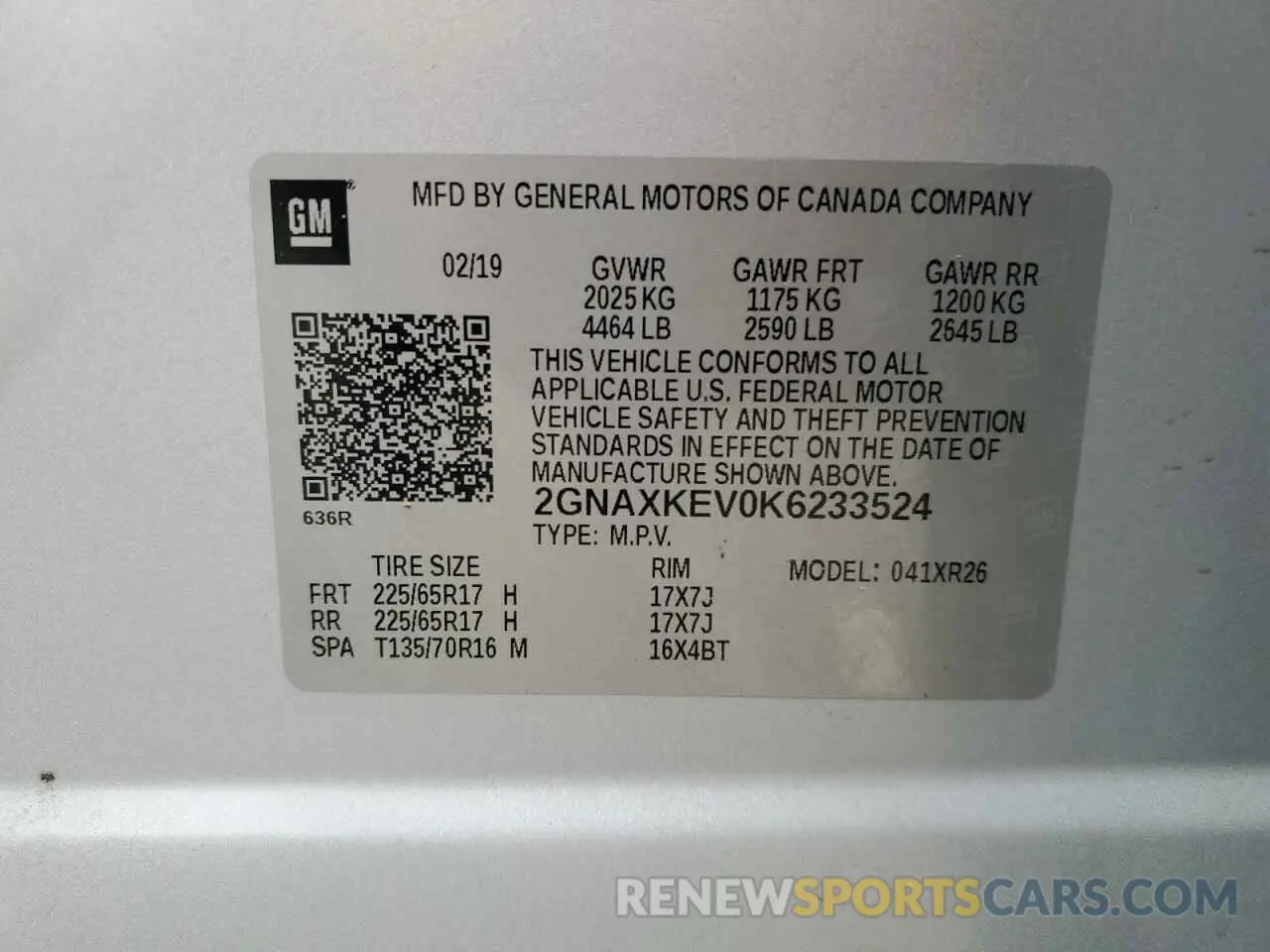 12 fotografías del automóvil dañado 2GNAXKEV0K6233524 CHEVROLET EQUINOX 2019