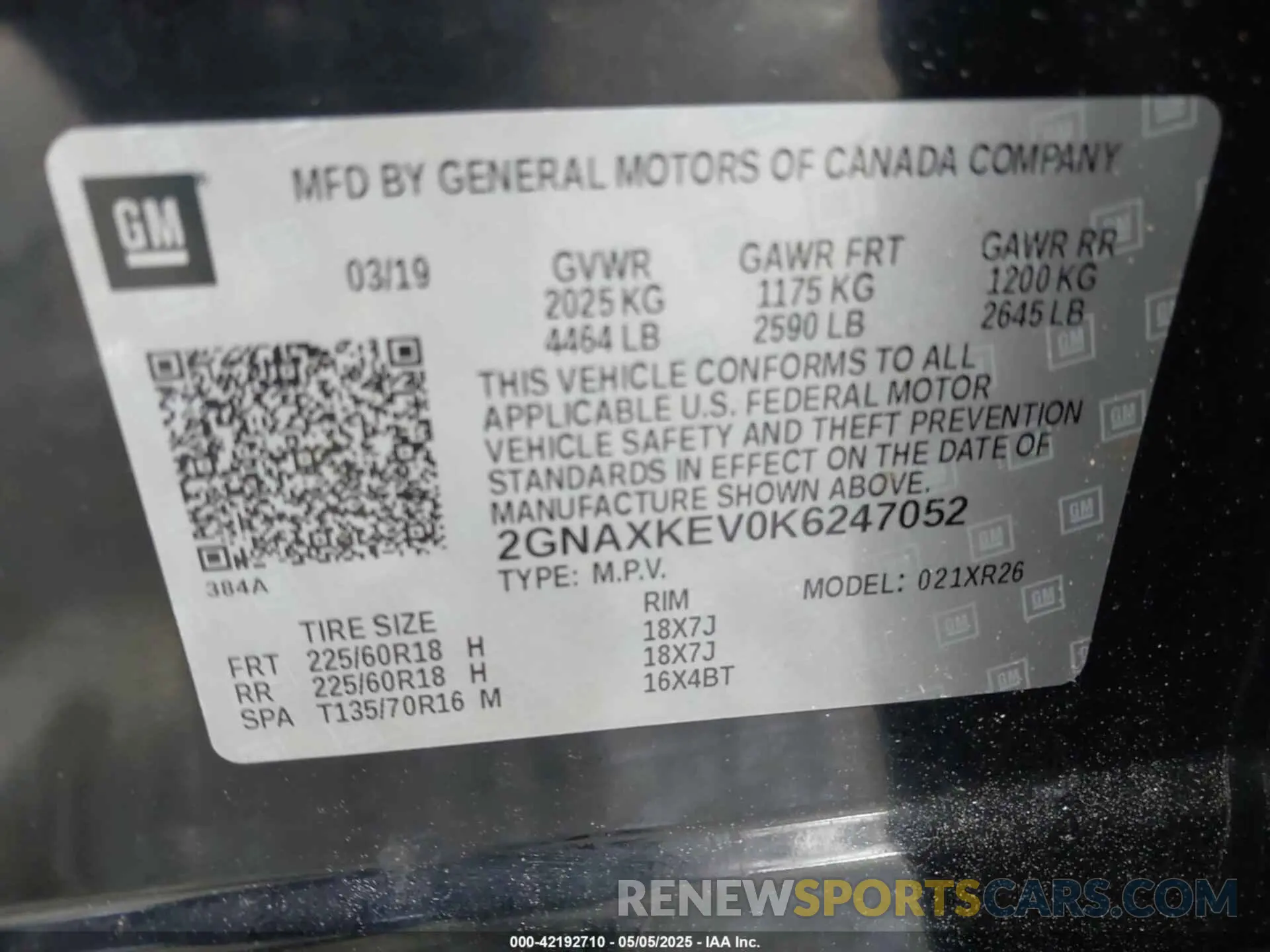 9 fotografías del automóvil dañado 2GNAXKEV0K6247052 CHEVROLET EQUINOX 2019