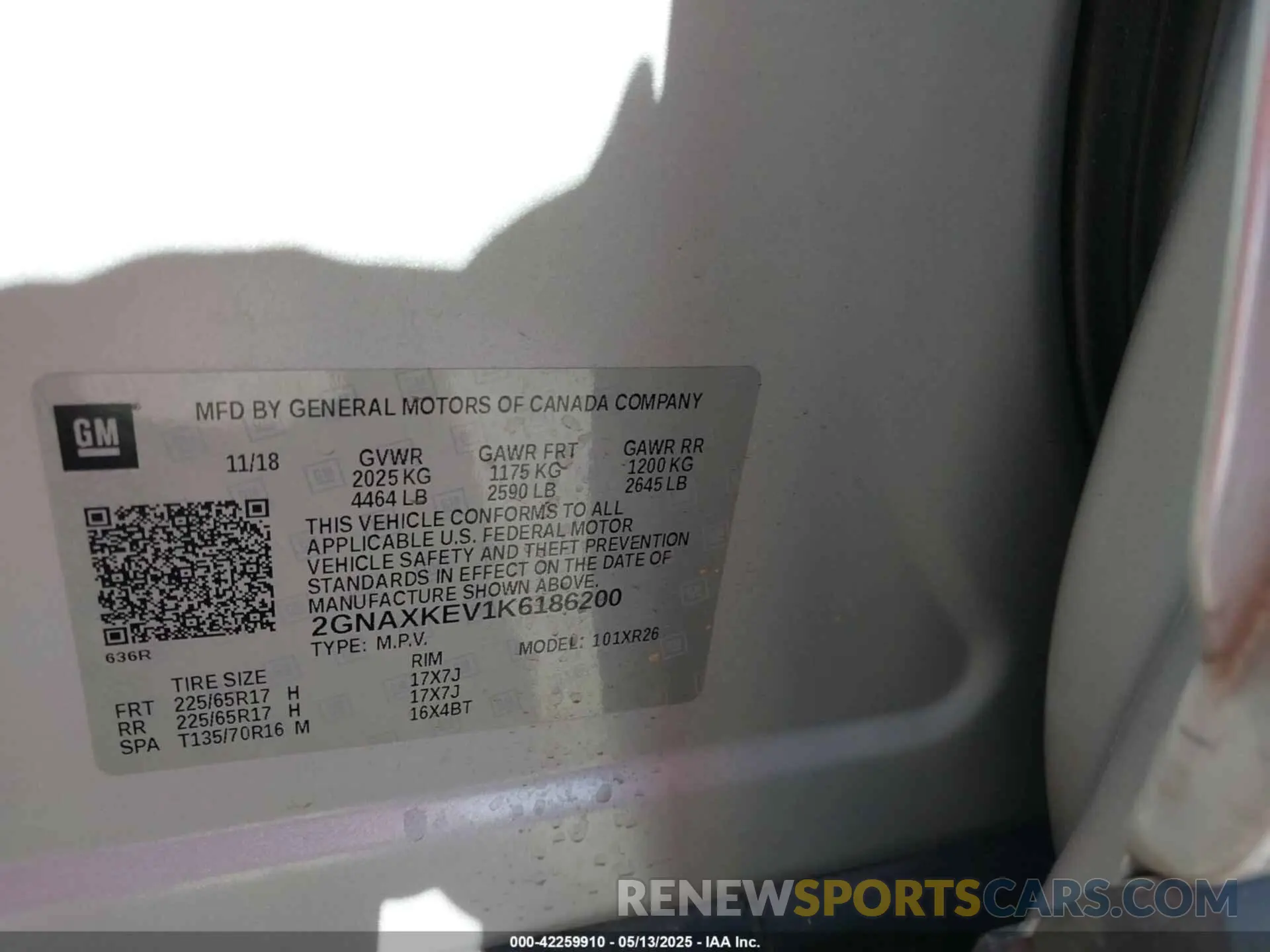 9 fotografías del automóvil dañado 2GNAXKEV1K6186200 CHEVROLET EQUINOX 2019