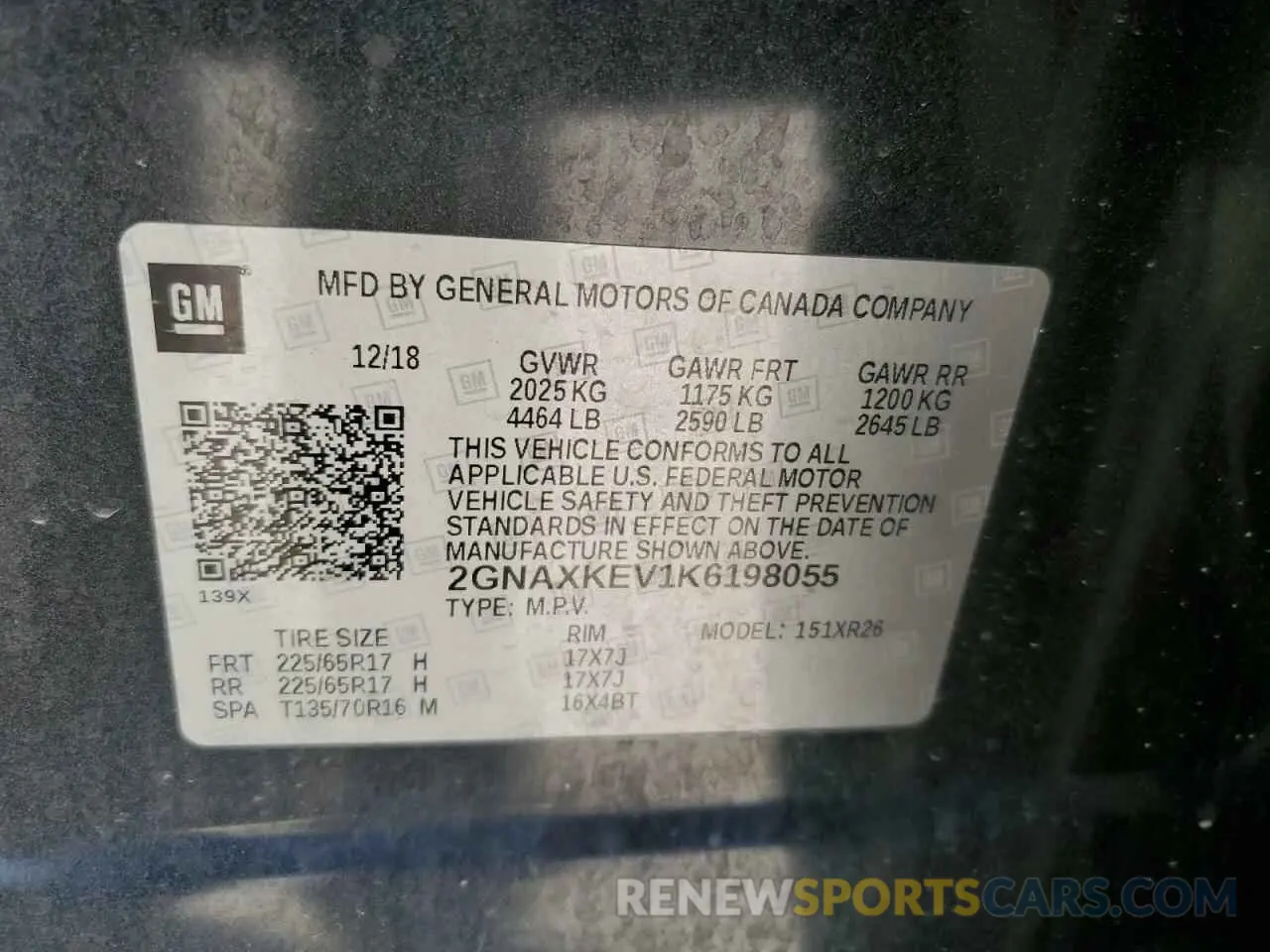 13 fotografías del automóvil dañado 2GNAXKEV1K6198055 CHEVROLET EQUINOX 2019