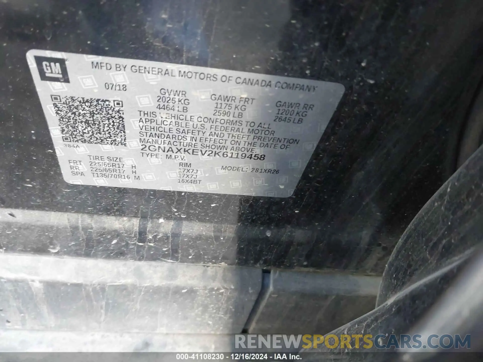 9 fotografías del automóvil dañado 2GNAXKEV2K6119458 CHEVROLET EQUINOX 2019