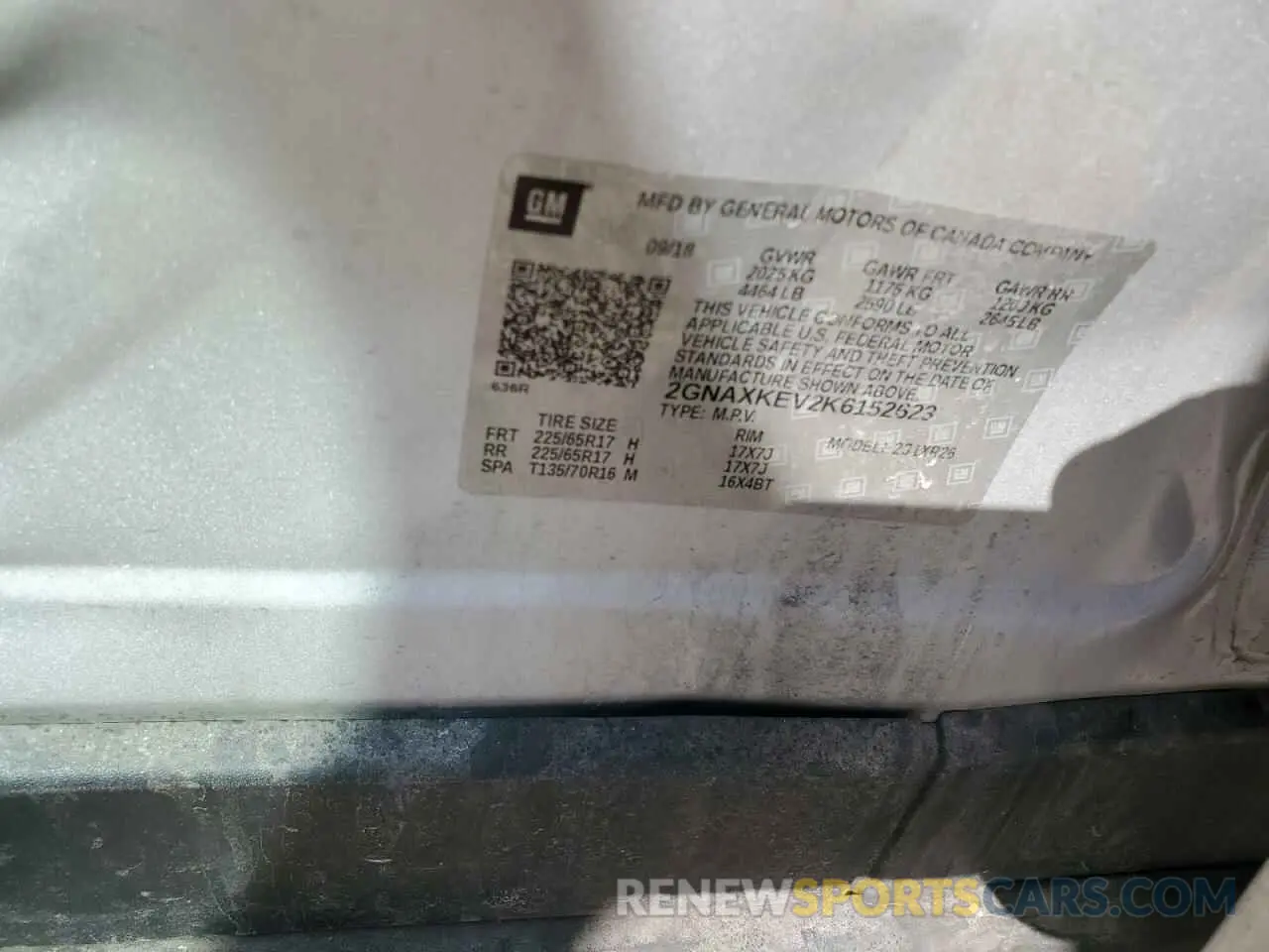 15 fotografías del automóvil dañado 2GNAXKEV2K6152623 CHEVROLET EQUINOX 2019