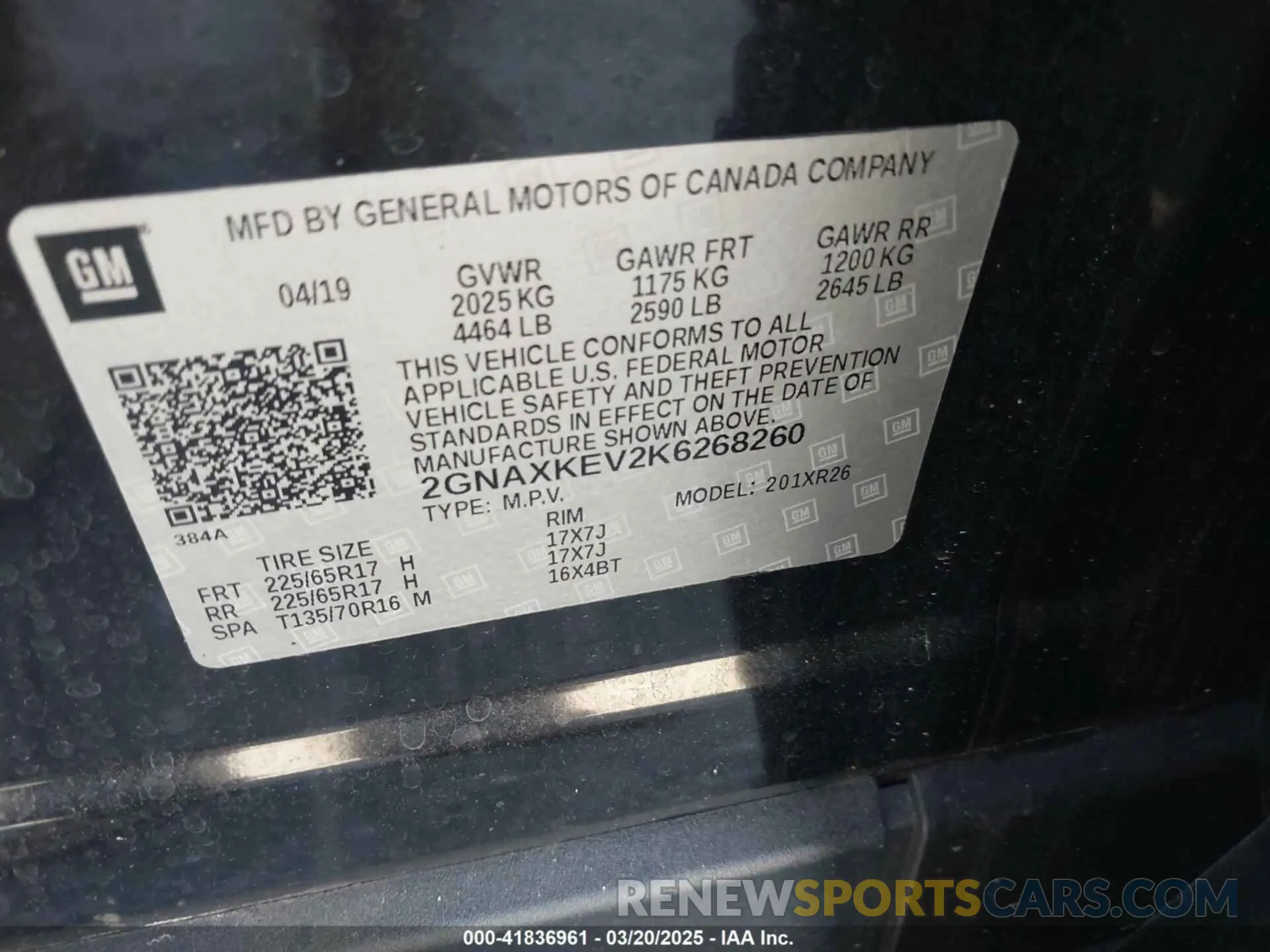 9 fotografías del automóvil dañado 2GNAXKEV2K6268260 CHEVROLET EQUINOX 2019