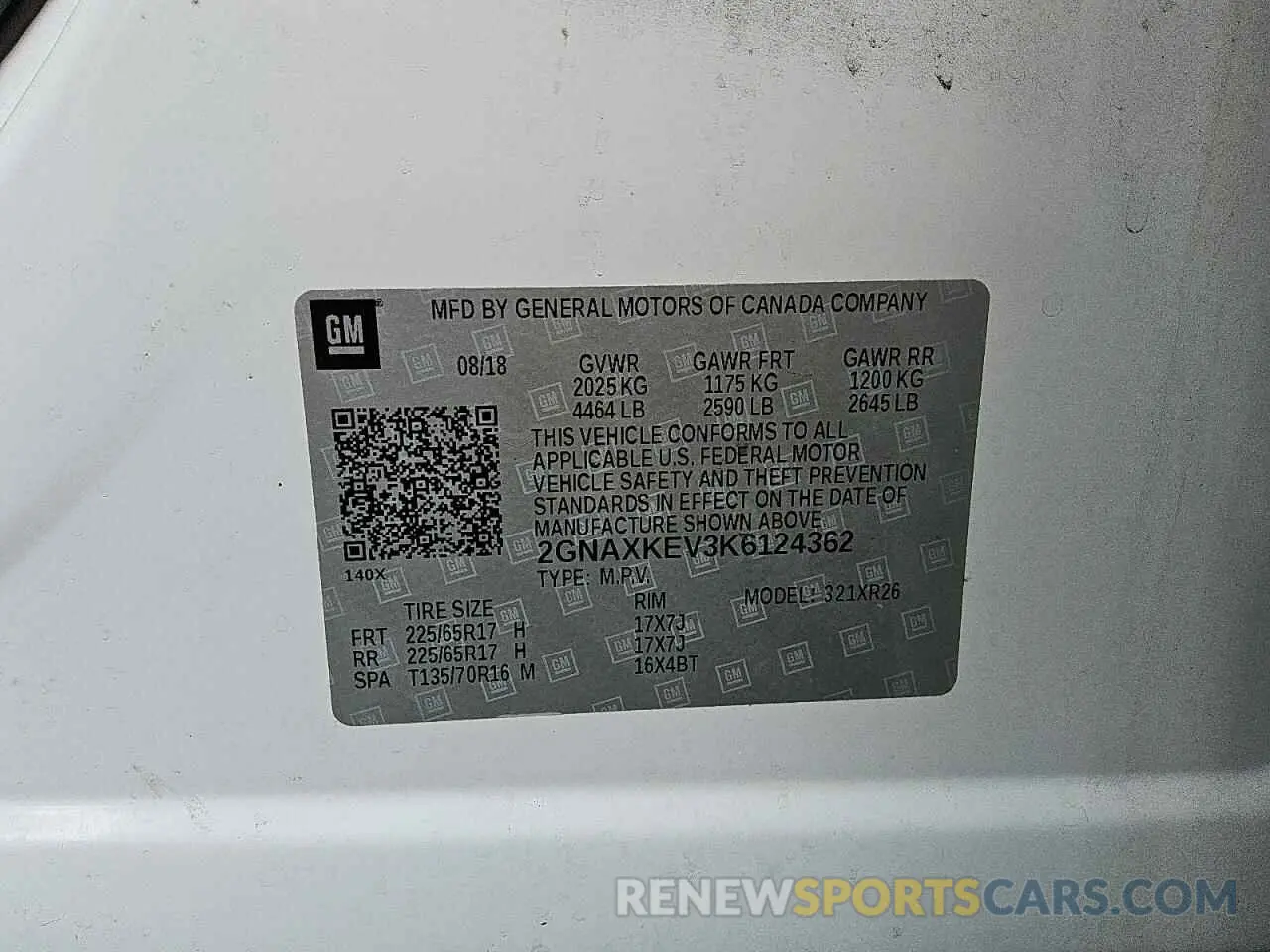 13 fotografías del automóvil dañado 2GNAXKEV3K6124362 CHEVROLET EQUINOX 2019