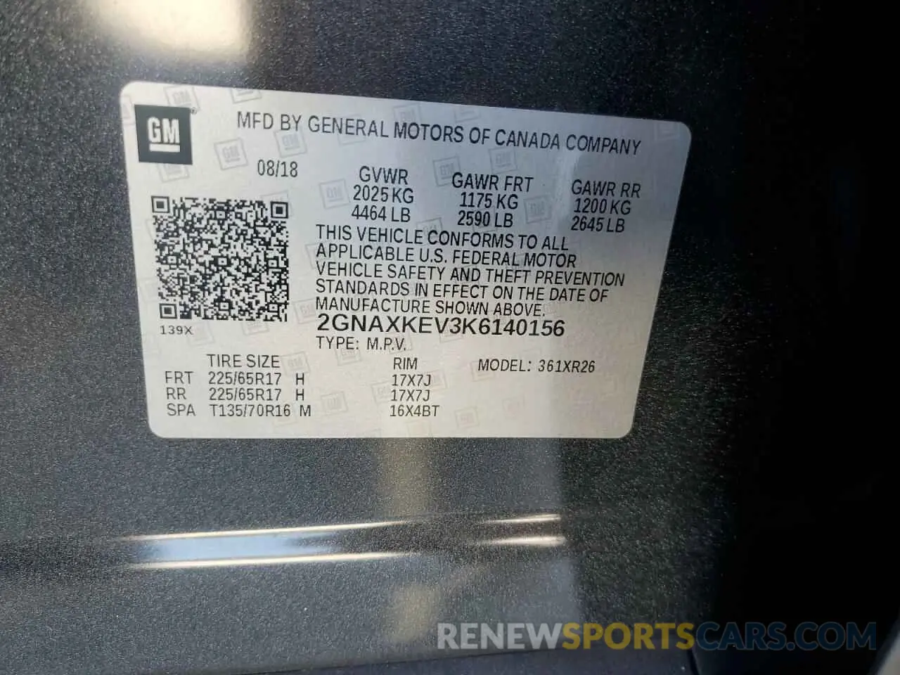 15 fotografías del automóvil dañado 2GNAXKEV3K6140156 CHEVROLET EQUINOX 2019
