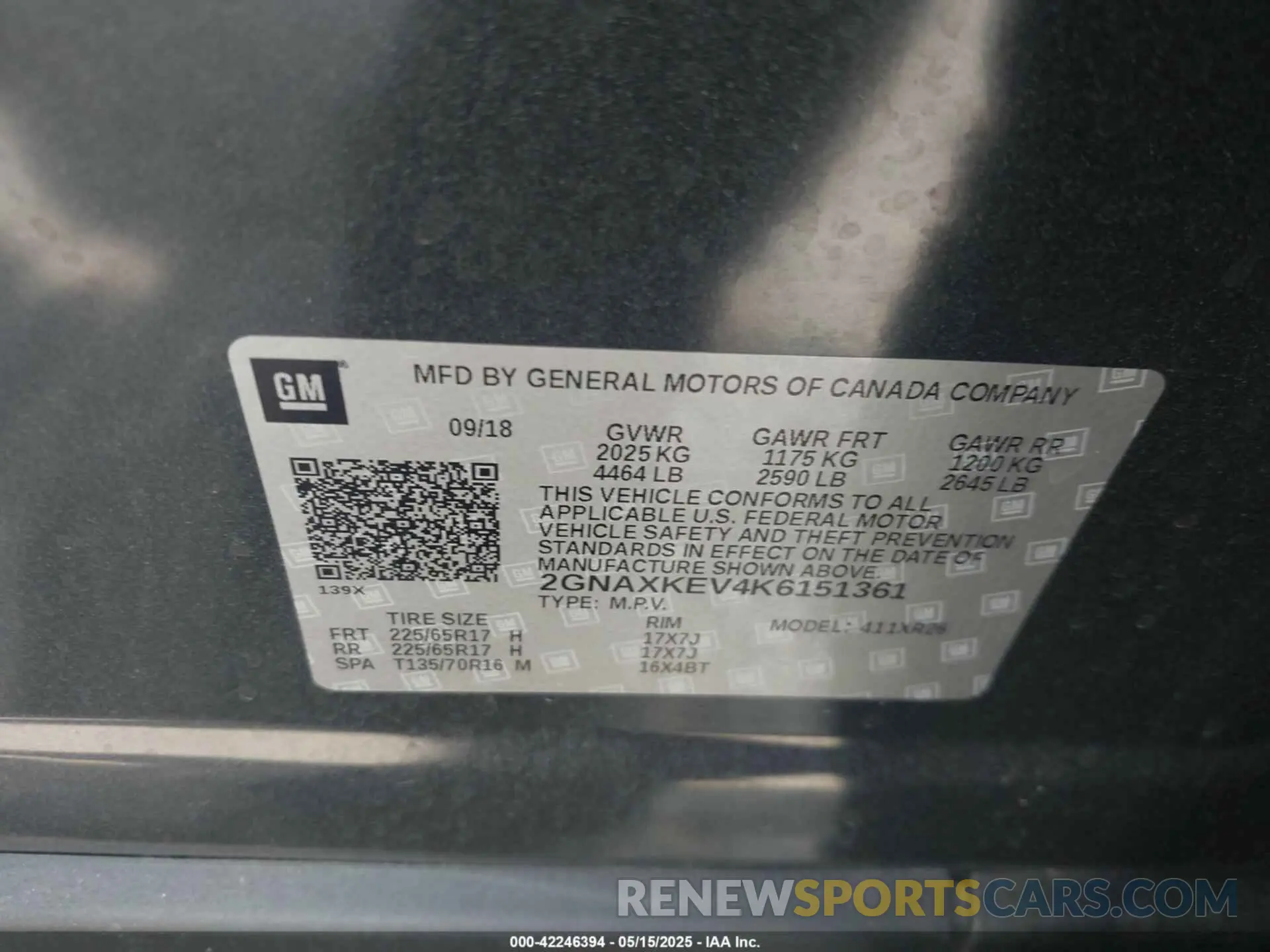 9 fotografías del automóvil dañado 2GNAXKEV4K6151361 CHEVROLET EQUINOX 2019